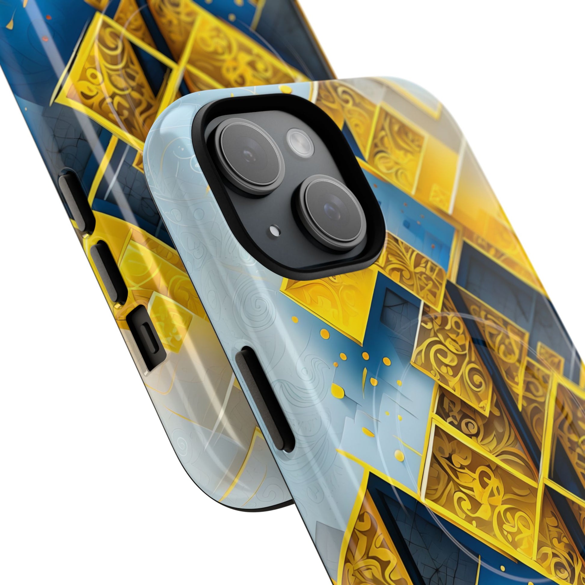 Golden Ascent Luxe Geometric iPhone 15 - MagSafe Compatible - Elegant Abstract Gold Design
