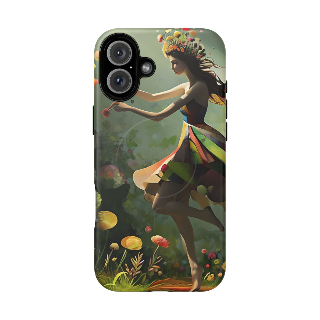 Dancing Wildflower Muse iPhone 16 Plus - Artistic Floral Fantasy Cover - MagSafe Compatible - Whimsical Nature-Inspired Protective Accessory