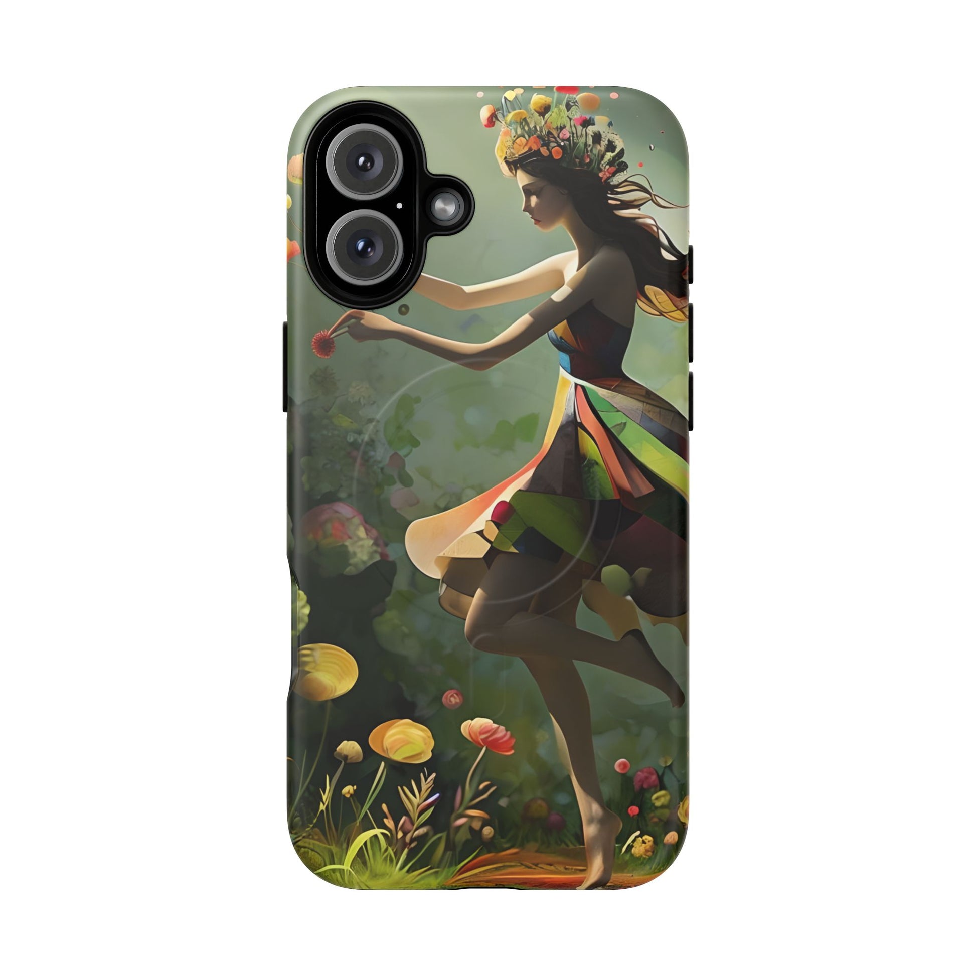 Dancing Wildflower Muse iPhone 16 Plus - Artistic Floral Fantasy Cover - MagSafe Compatible - Whimsical Nature-Inspired Protective Accessory