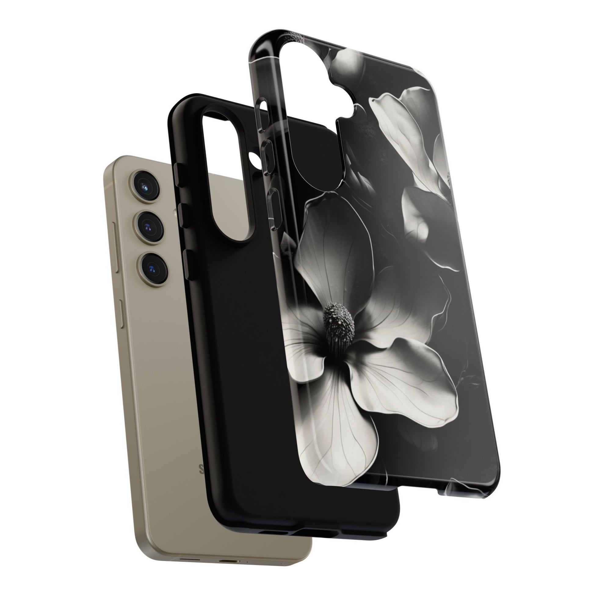 Monochrome Magnolia - Elegant Black & White Floral Samsung Galaxy S24 Tough Phone Case - Artistic Magnolia Design