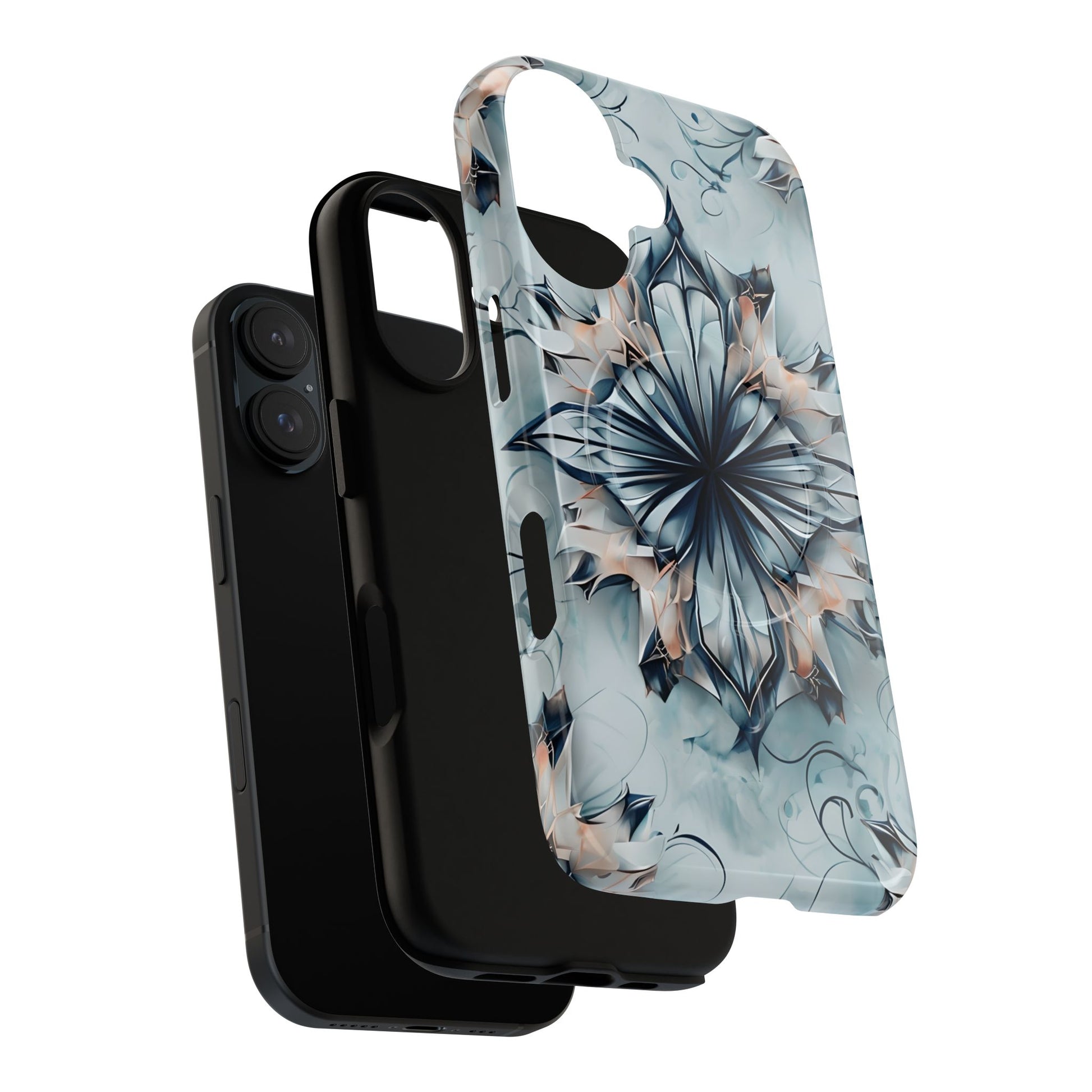 Indigo Mirage - Artistic Kaleidoscope Collection Artistic Floral - iPhone 16 MagSafe Phone Case -Bold Indigo Symmetrical Design