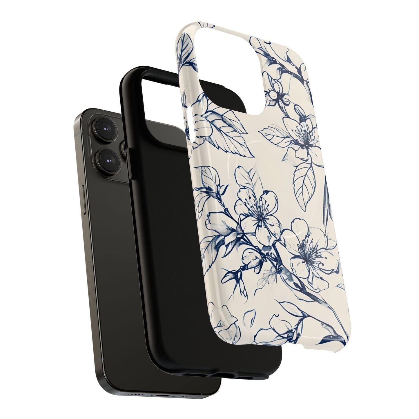 Blossom Sketch - Artistic Blue Floral - iPhone MagSafe Phone Case - Botanical Design