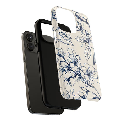 Blossom Sketch - Artistic Blue Floral - iPhone MagSafe Phone Case - Botanical Design