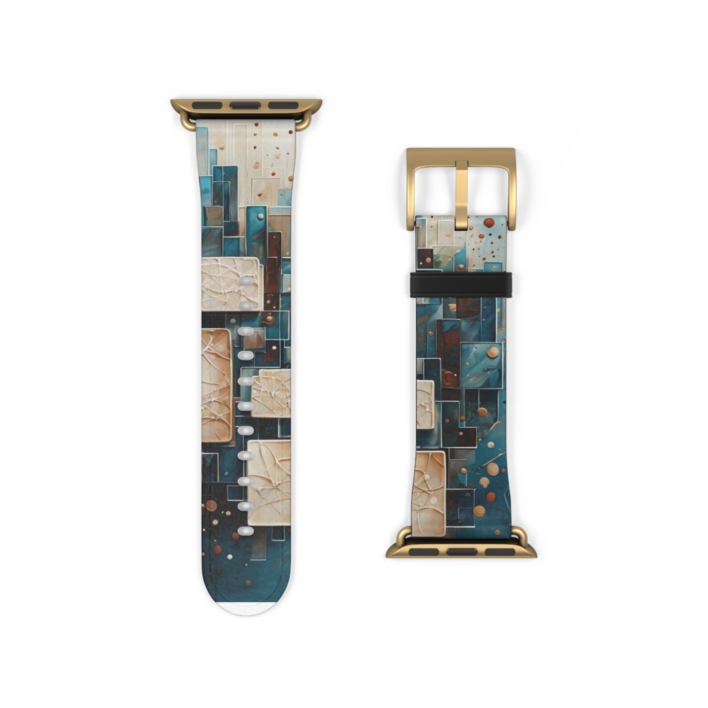 Architectural Drift Apple Watch band strap with geometric tile artwork and gold clasp