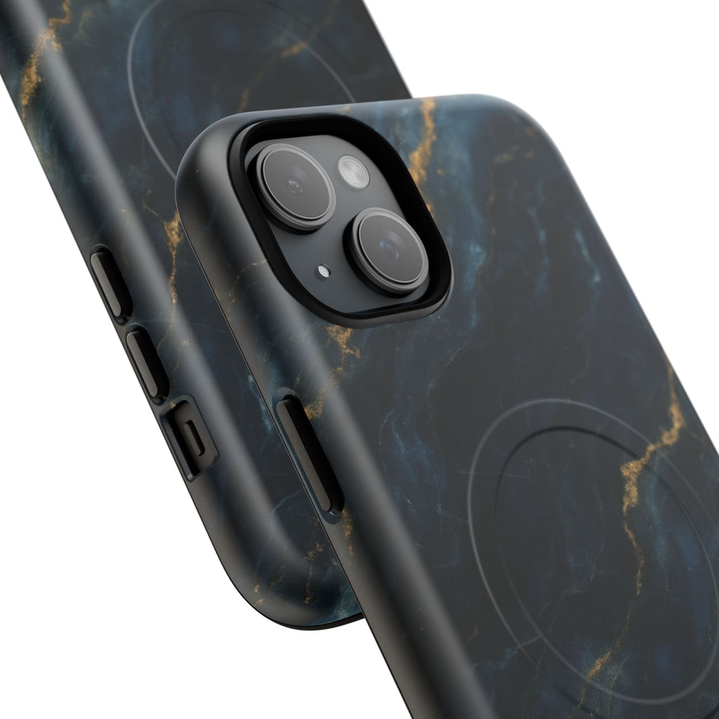Midnight Marble MagSafe iPhone 15 Plus Case - Deep Blue Marble Design Shockproof Cover