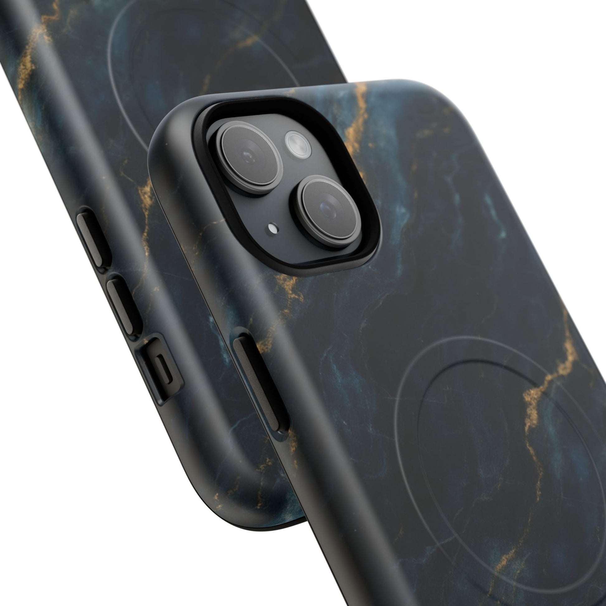 Midnight Marble MagSafe iPhone 15 Plus Case - Deep Blue Marble Design Shockproof Cover