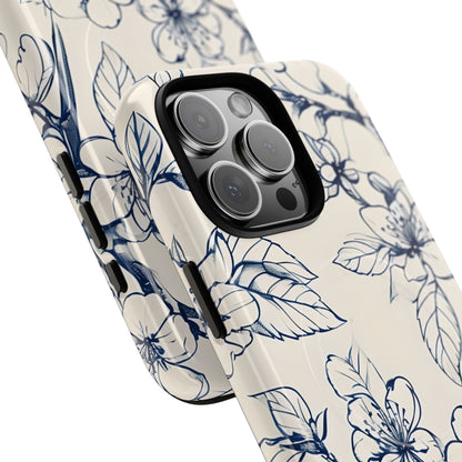 Blossom Sketch - Artistic Blue Floral - iPhone MagSafe Phone Case - Botanical Design
