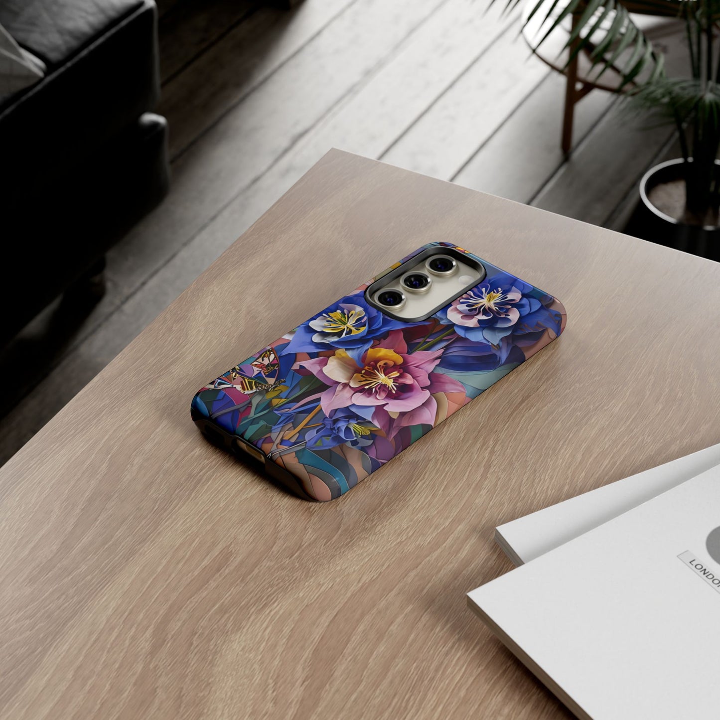 Blue Columbine Carnivale - Artistic Floral & Butterfly Samsung Ultra Tough Phone Case - Vibrant Botanical Design