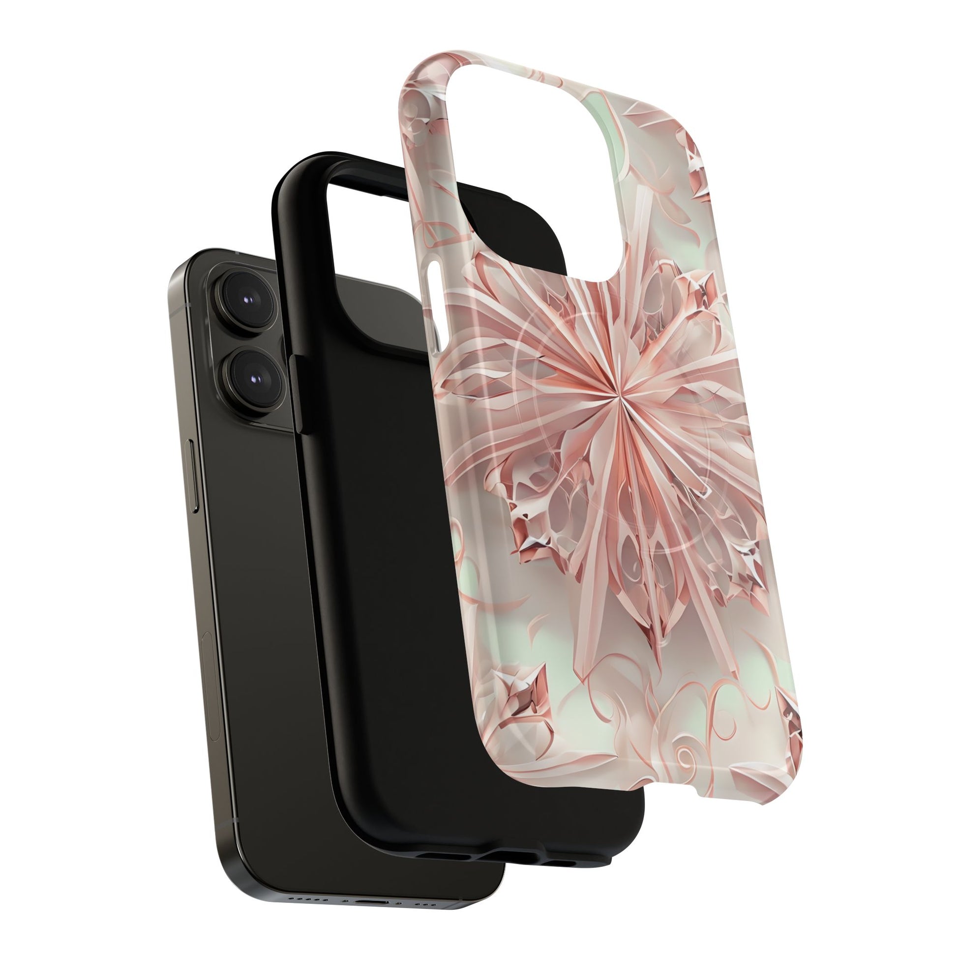 Blush Frost iPhone 14 Pro - Kaleidoscope Collection of MagSafe Compatible - Soft Pink Geometric Floral Design