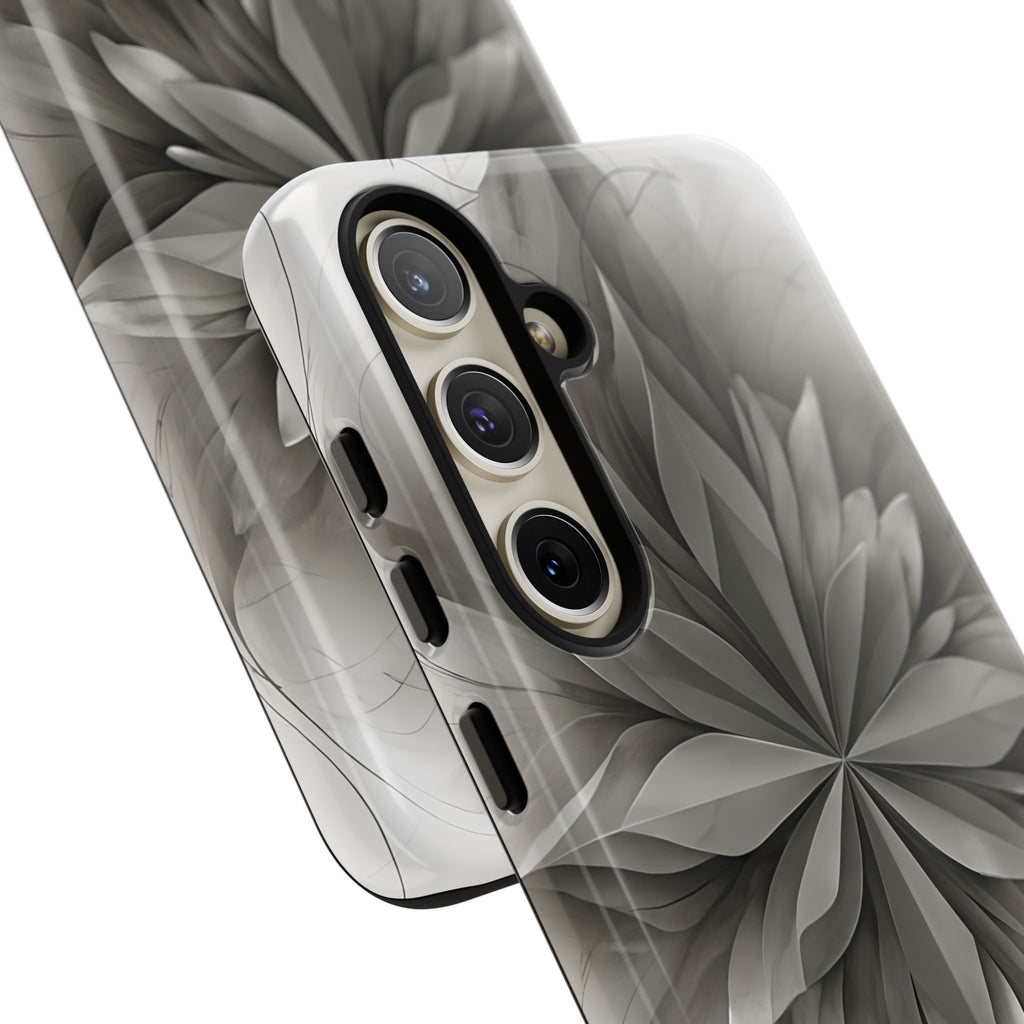 Silver Lotus - Elegant Monochrome Floral Samsung Galaxy S24 Plus Tough Phone Case - Modern Lotus Design
