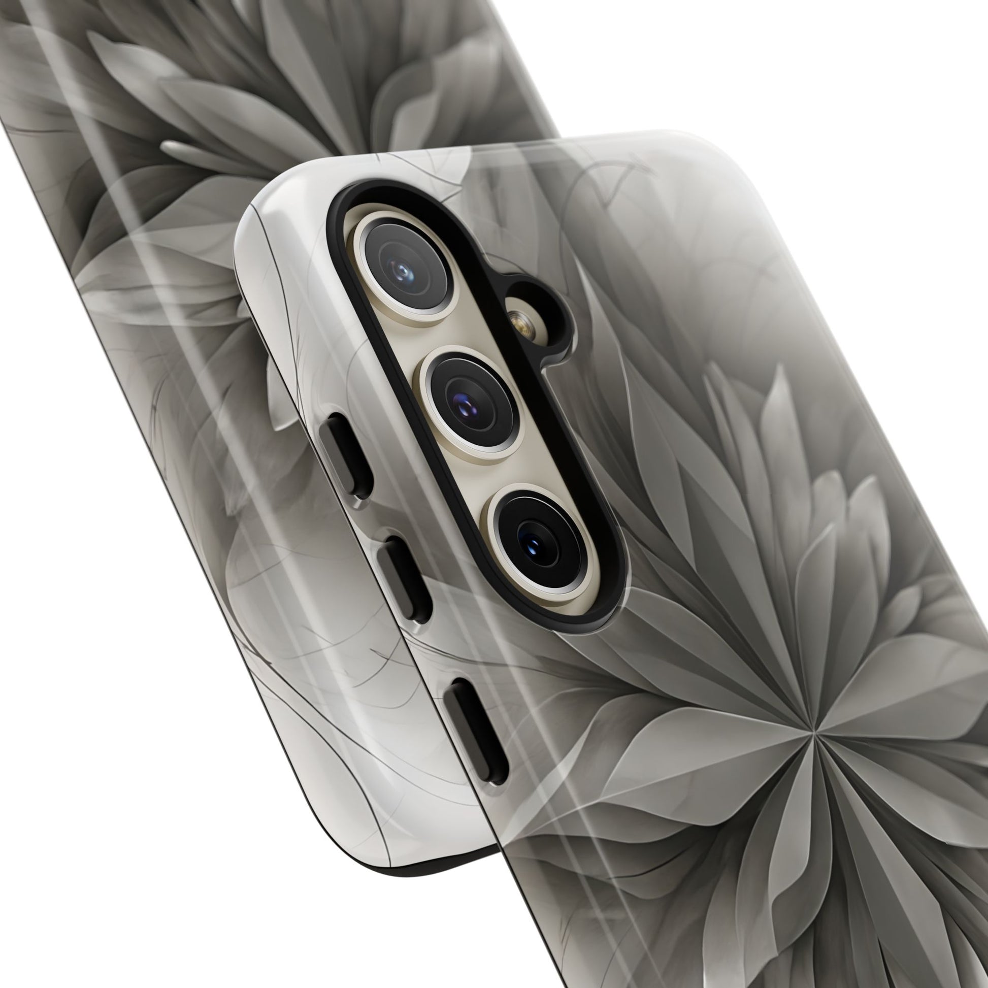 Silver Lotus - Elegant Monochrome Floral Samsung Galaxy S24 Plus Tough Phone Case - Modern Lotus Design
