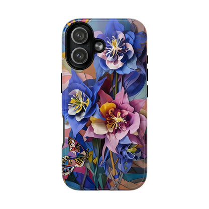 Blue Columbine Carnivale - Artistic Floral & Butterfly iPhone MagSafe Phone Case - Vibrant Botanical Design