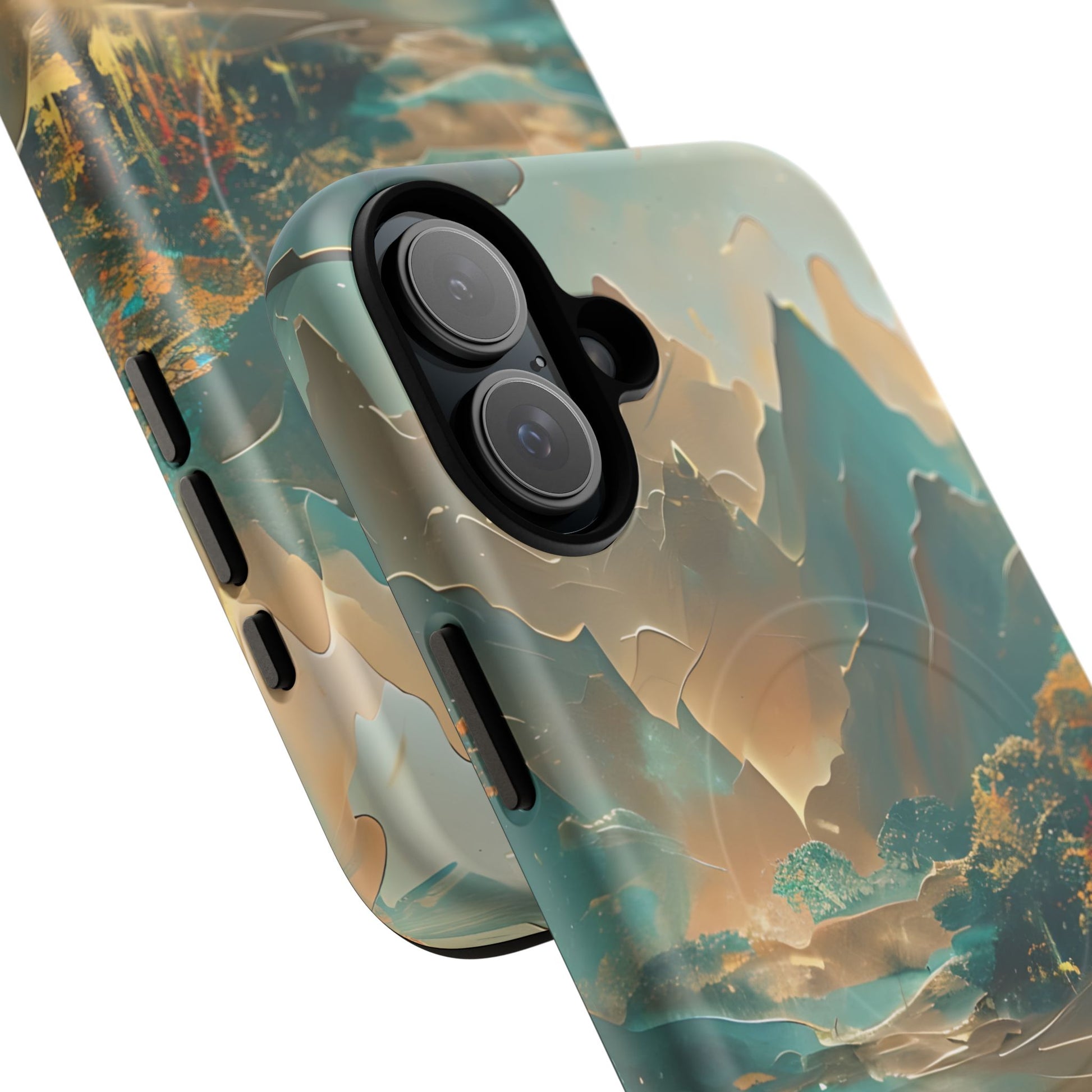 Misty Horizon - Serene Landscape Art iPhone 16 Plus MagSafe Phone Case - Tranquil Mountain & Lake Design