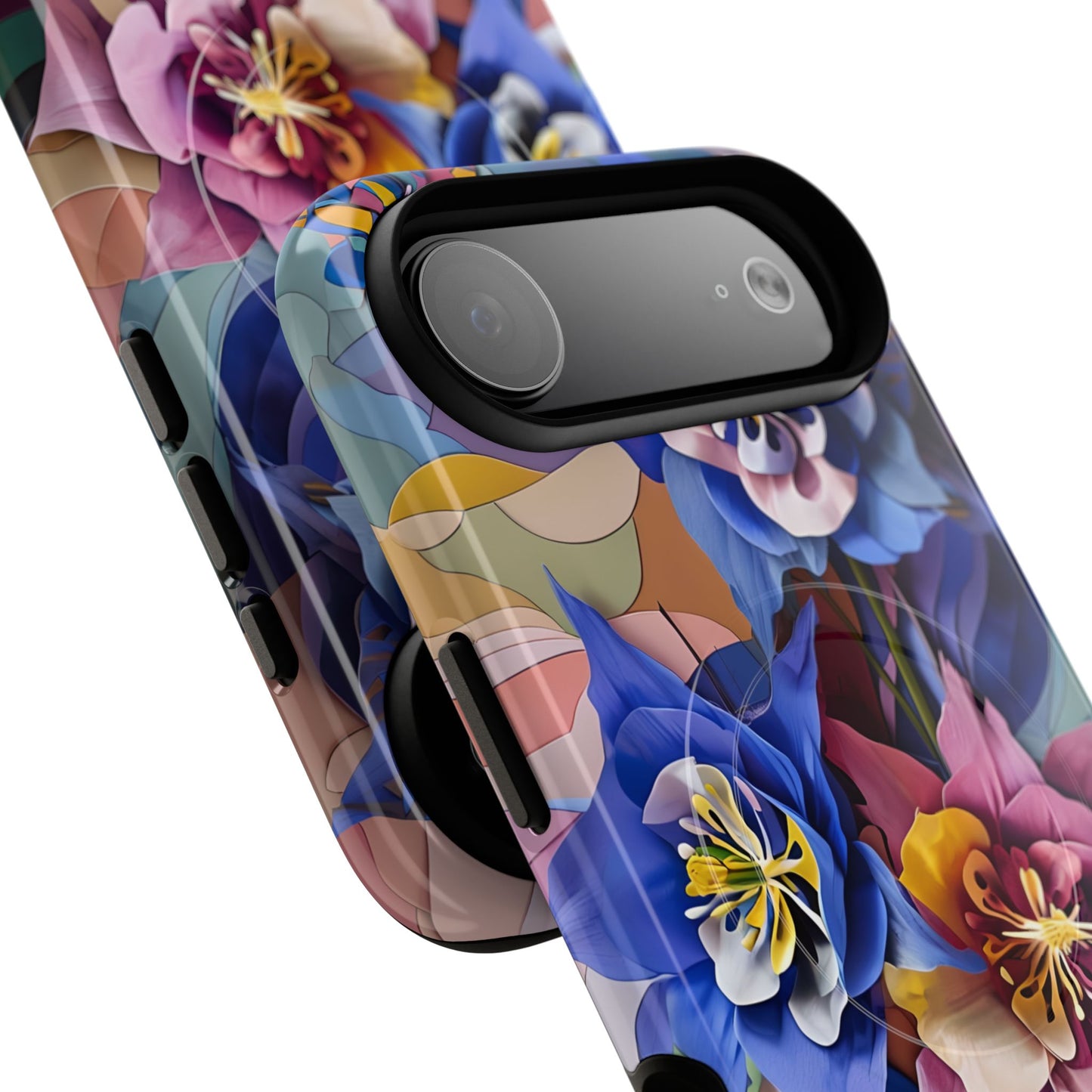 Blue Columbine Carnivale - Artistic Floral & Butterfly iPhone MagSafe Phone Case - Vibrant Botanical Design