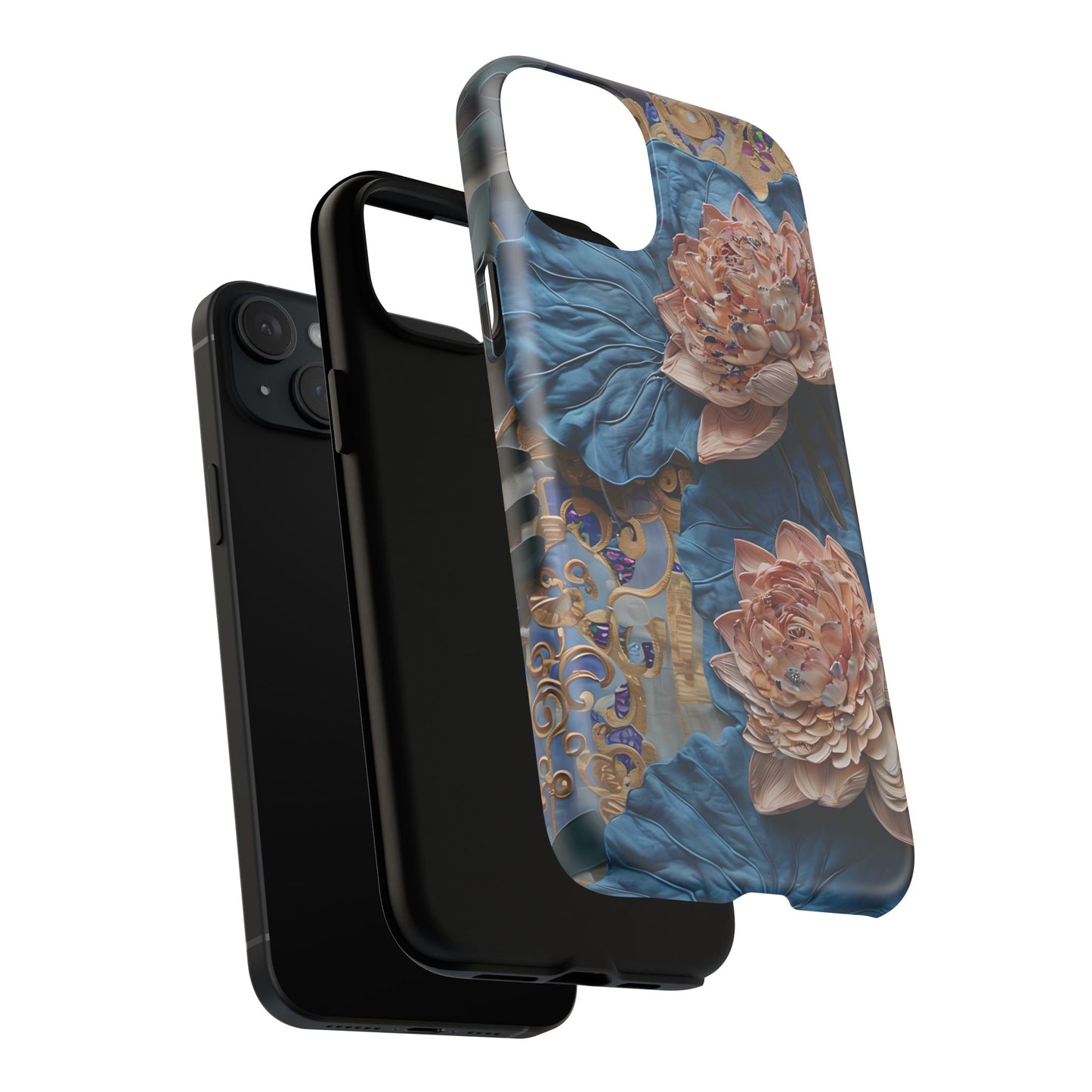 Peony Midnight Tapestry - iPhone Case- MagSafe Compatible - Elegant Blue & Blush Artful Phone Cover