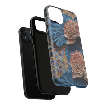 Peony Midnight Tapestry - iPhone Case- MagSafe Compatible - Elegant Blue & Blush Artful Phone Cover