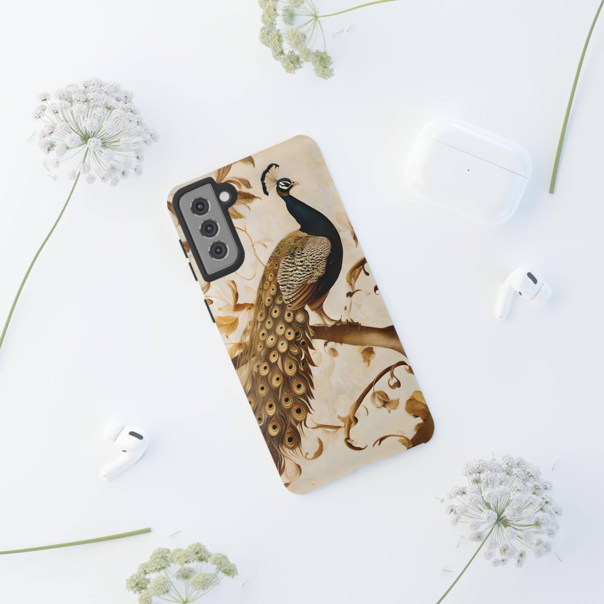 Golden Plumage - Luxe Peacock Art Samsung Galaxy S21 Plus Phone Case - Elegant Gold & Cream Design