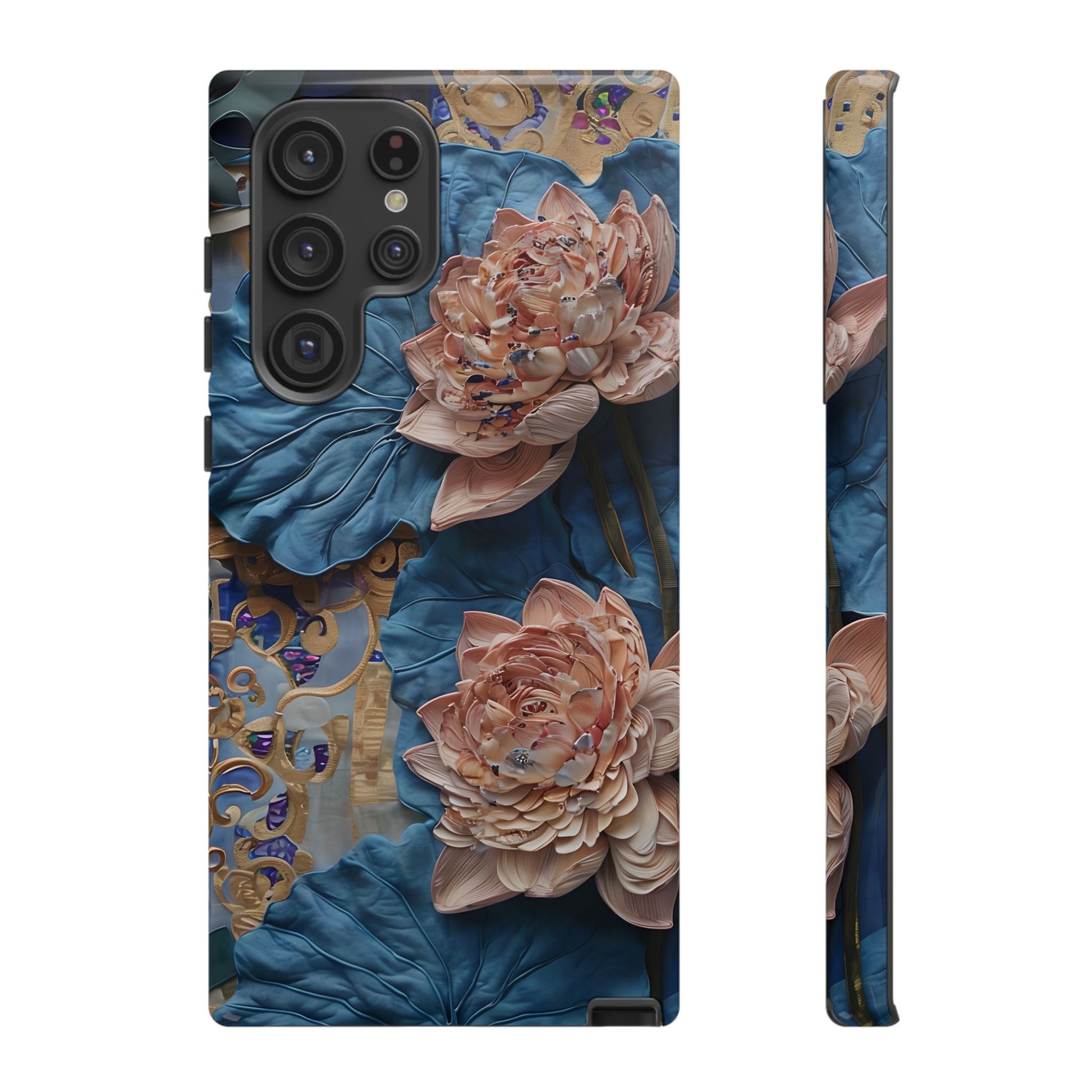 Peony Midnight Tapestry - Samsung Galaxy S22 Ultra - Elegant Blue & Blush Artful Phone Cover