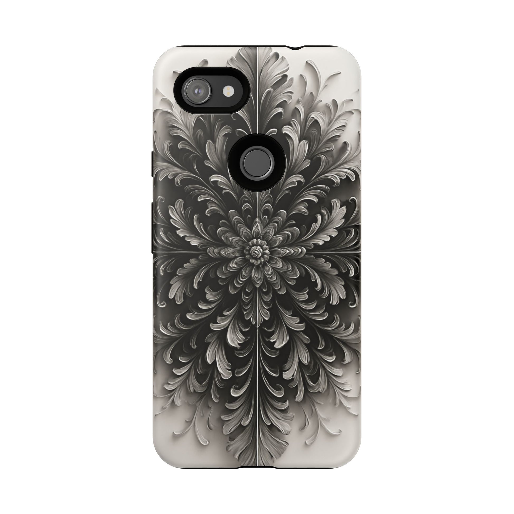Obsidian Bloom - Elegant Black & White Google Pixel 3a XL Tough Phone Case - Intricate Mandala Flower Design