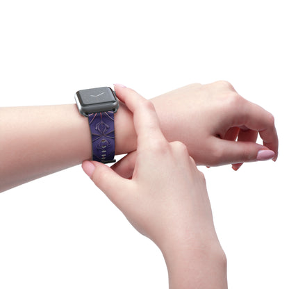 Violet Nebula Apple Watch band worn on wrist featuring deep violet nebula inspired celestial geometric design