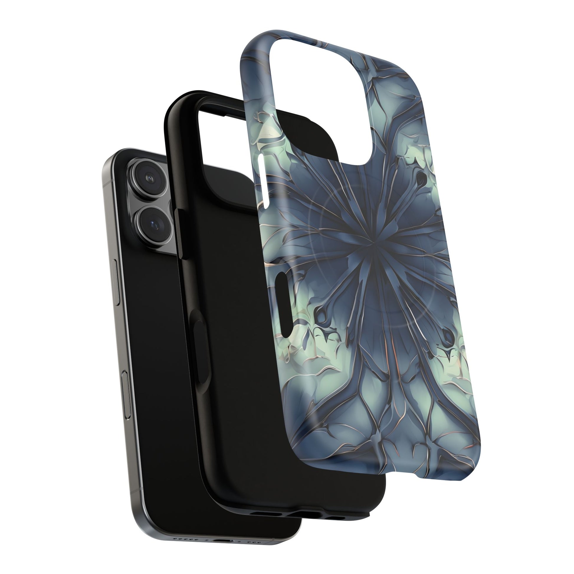 Indigo Mosaic - Artistic Kaleidoscope Collection Artistic Floral - iPhone 16 Pro MagSafe Phone Case -Bold Blue Symmetrical Design