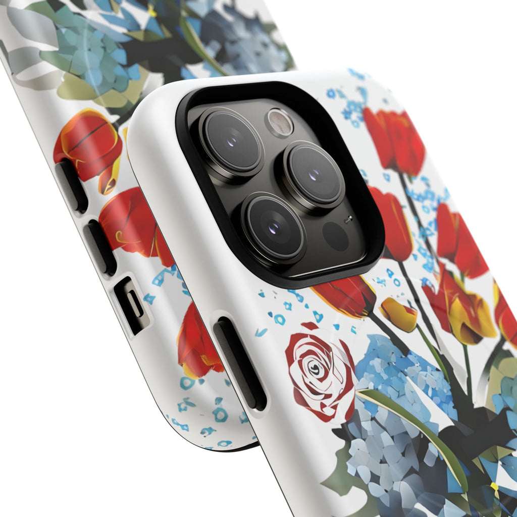 Bouquet Brilliance - Artistic Floral iPhone 14 Pro MagSafe Phone Case - Vibrant Tulip, Rose & Hydrangea Design