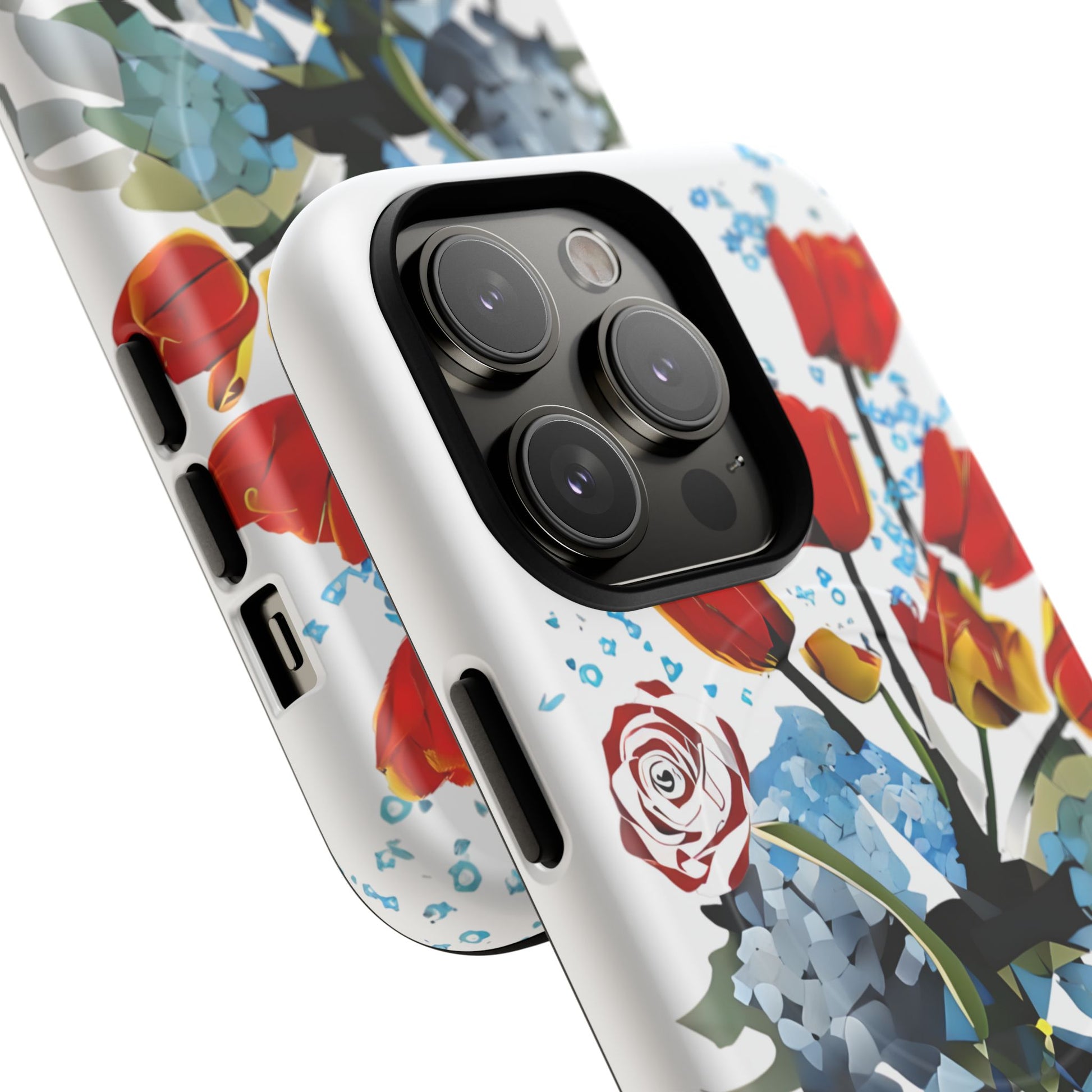 Bouquet Brilliance - Artistic Floral iPhone 14 Pro MagSafe Phone Case - Vibrant Tulip, Rose & Hydrangea Design
