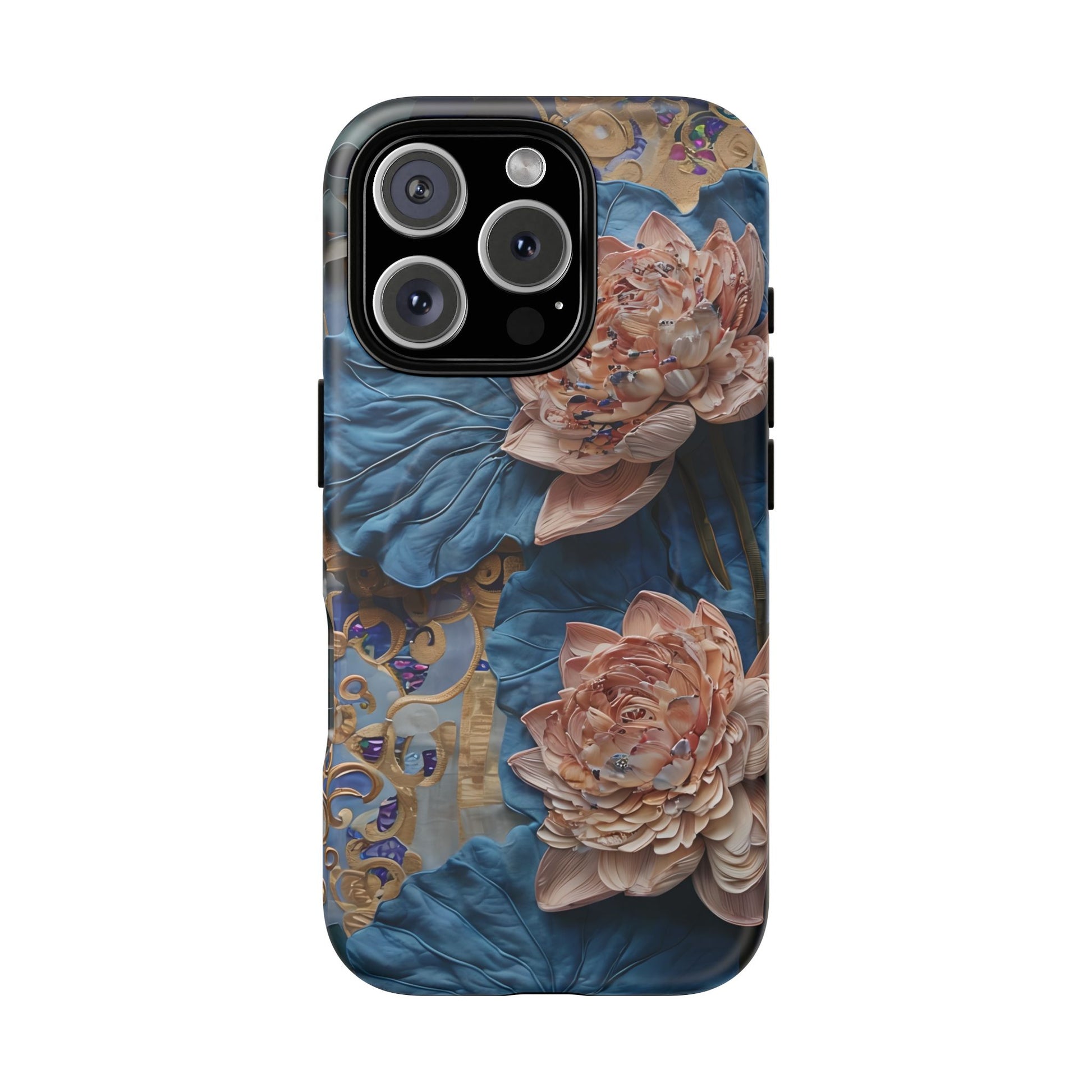 Peony Midnight Tapestry - iPhone 16 Pro - MagSafe Compatible - Elegant Blue & Blush Artful Phone Cover