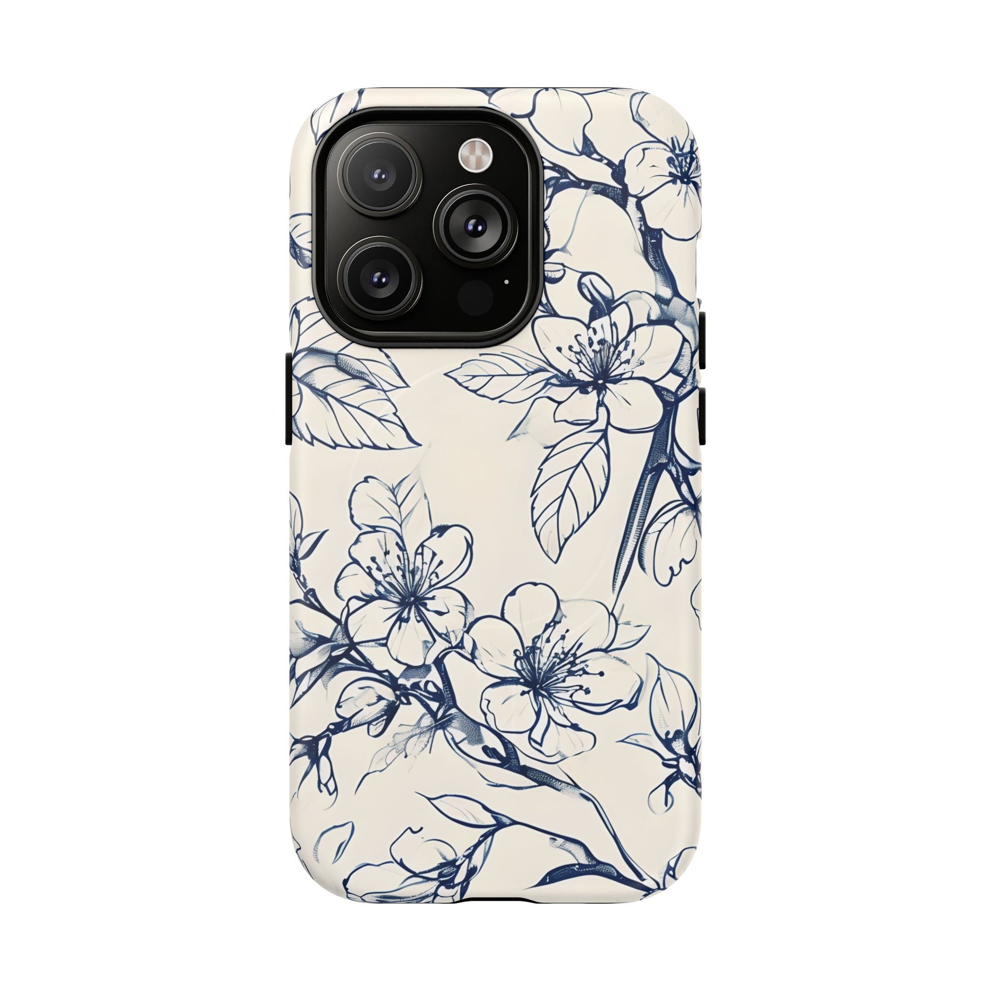 Blossom Sketch - Artistic Blue Floral - iPhone 14 Pro MagSafe Phone Case - Hand-Drawn Botanical Design