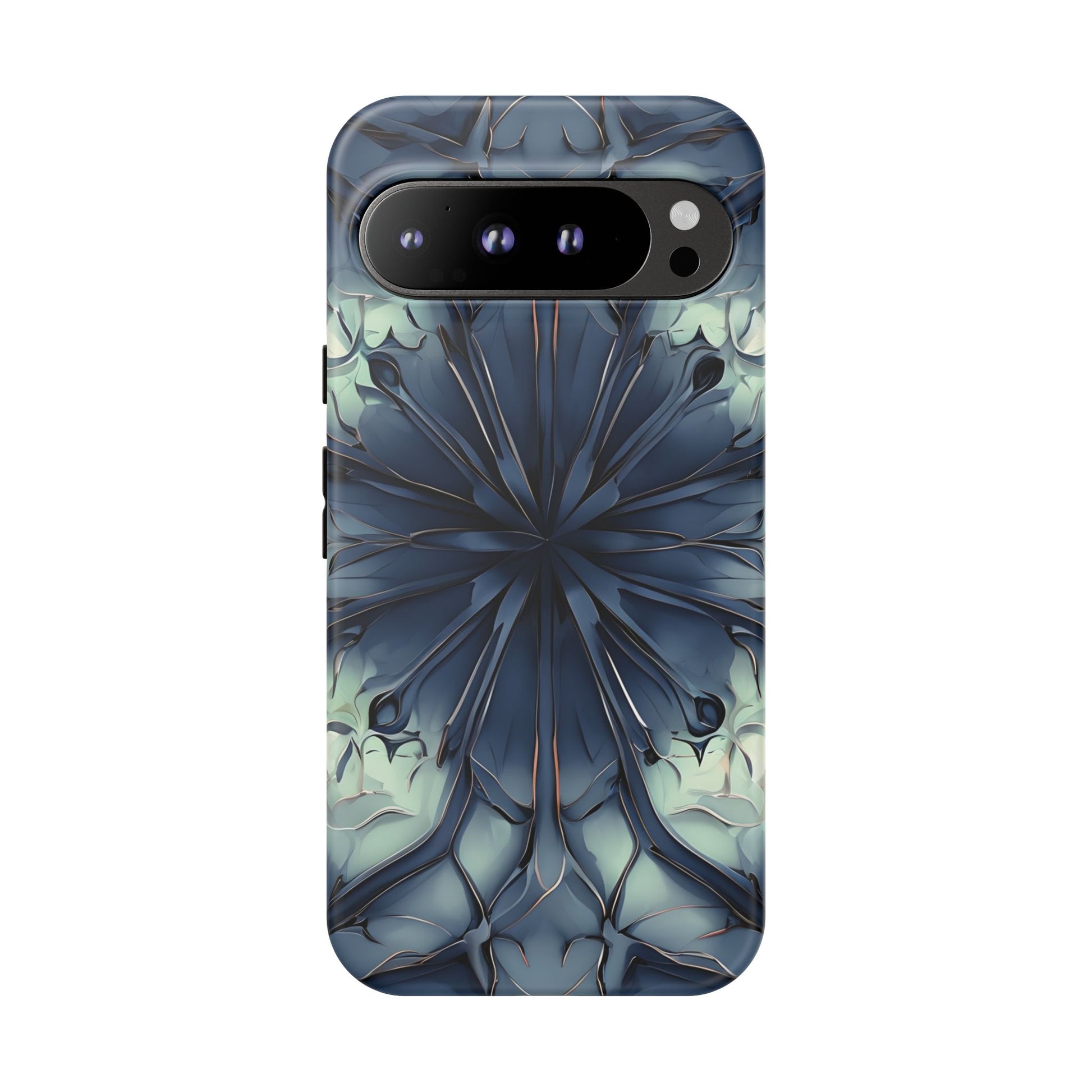 Indigo Mosaic - Artistic Kaleidoscope Collection Artistic Floral - Google Pixel 9 Pro XL Tough Phone Case - Bold Blue Symmetrical Design