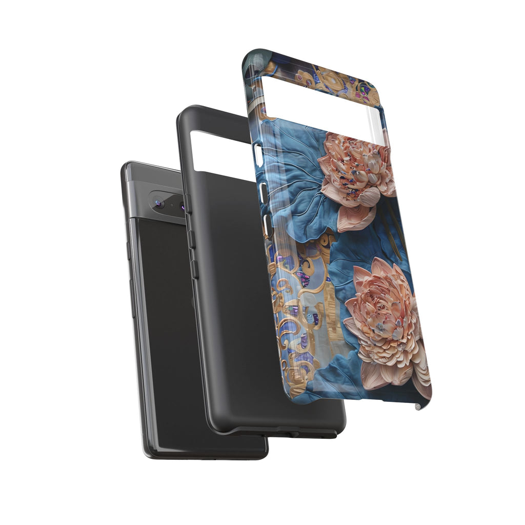 Peony Midnight Tapestry - Google Pixel 7 - Elegant Blue & Blush Artful Phone Cover