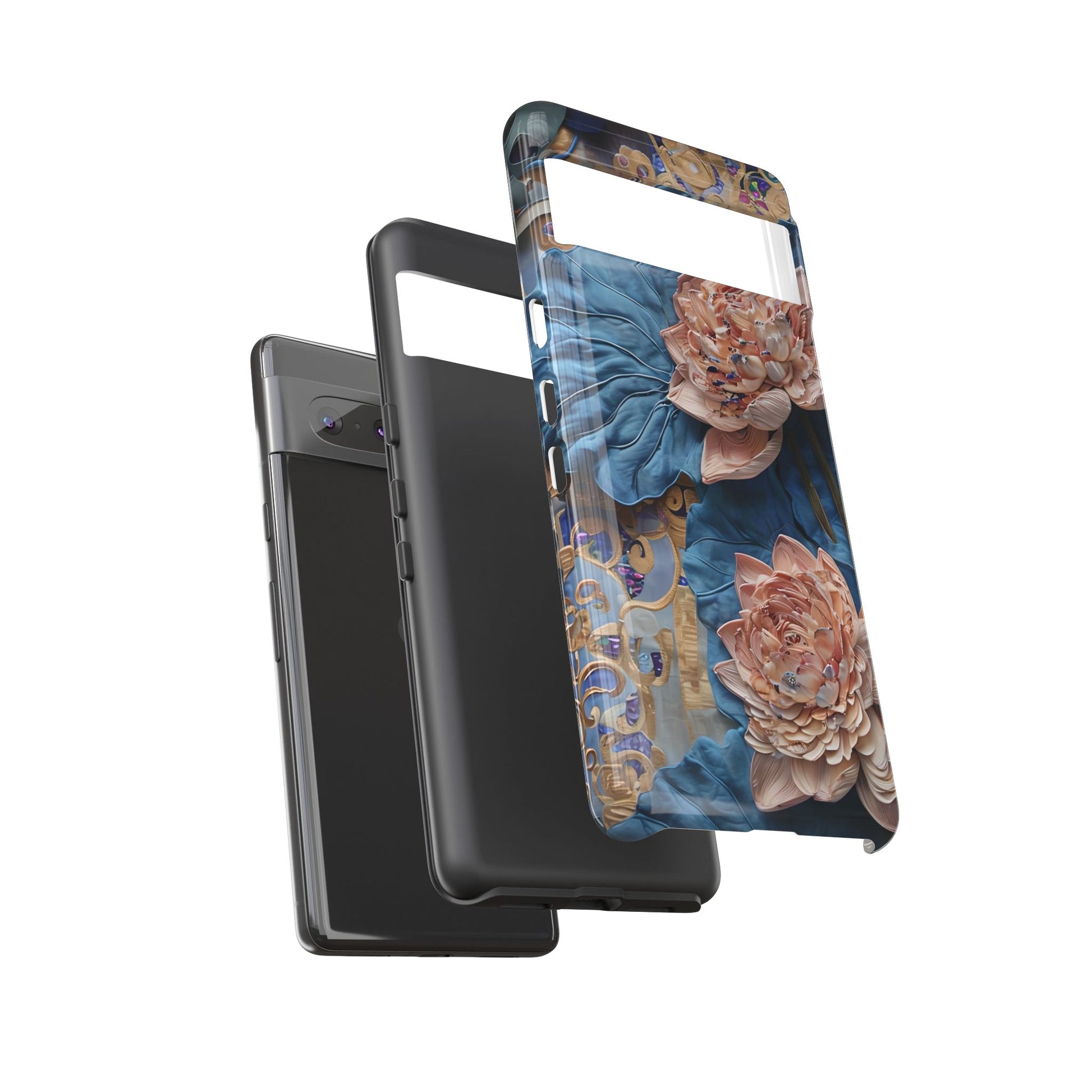 Peony Midnight Tapestry - Google Pixel 7 - Elegant Blue & Blush Artful Phone Cover
