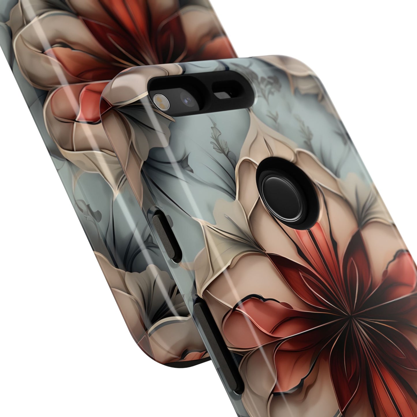 Ember Bloom - Kaleidoscope Collection Artistic Floral - Google Pixel Tough Phone Case - Fiery Symmetrical Design