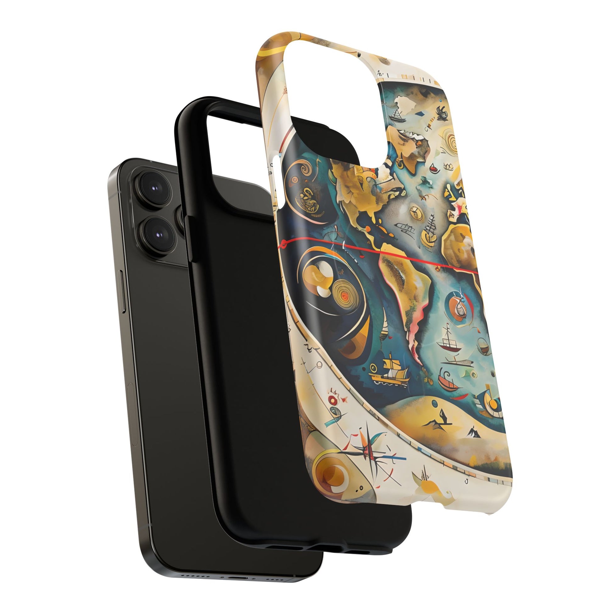 Celestial Map iPhone 14 Pro Max MagSafe Phone Case -Vintage Nautical World Map, Artistic Blue & Gold