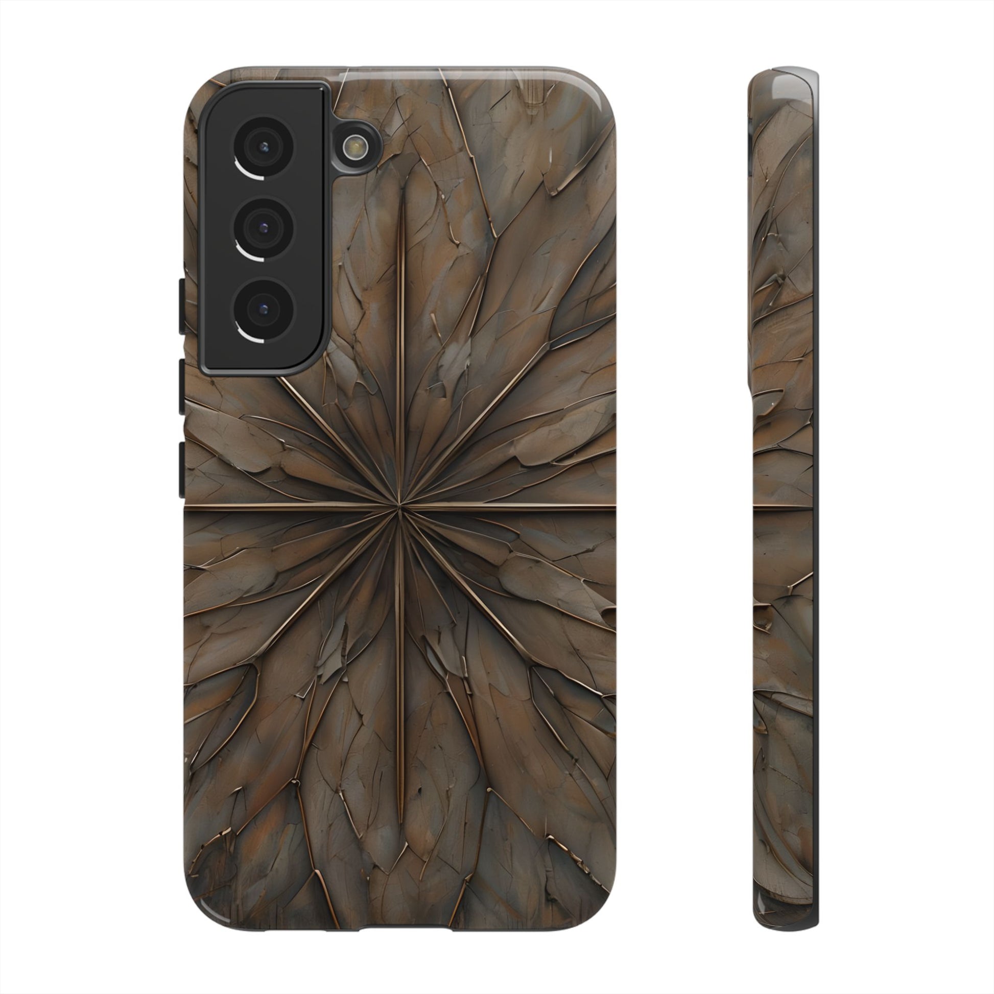 Earthstone Mandala - Kaleidoscope Collection Artistic Taupe Burst - Samsung Galaxy S22 Tough Phone Case