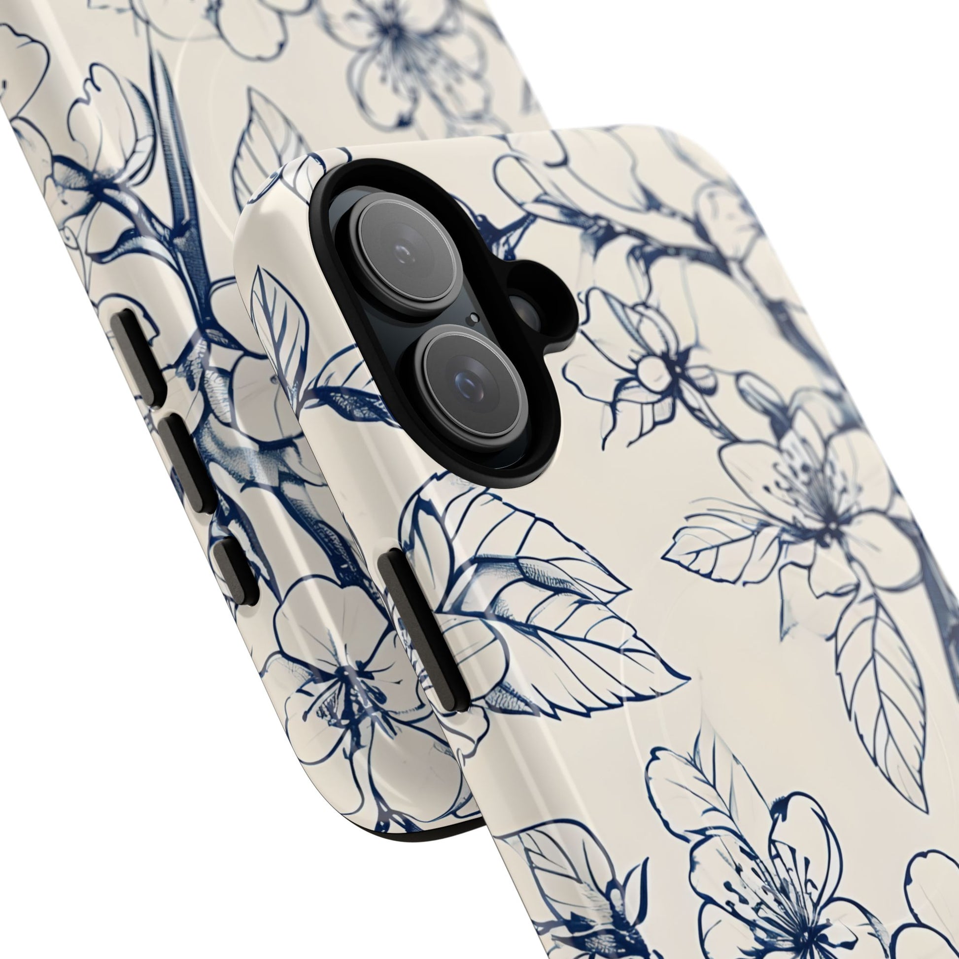 Blossom Sketch - Artistic Blue Floral - iPhone 16 Plus MagSafe Phone Case - Hand-Drawn Botanical Design