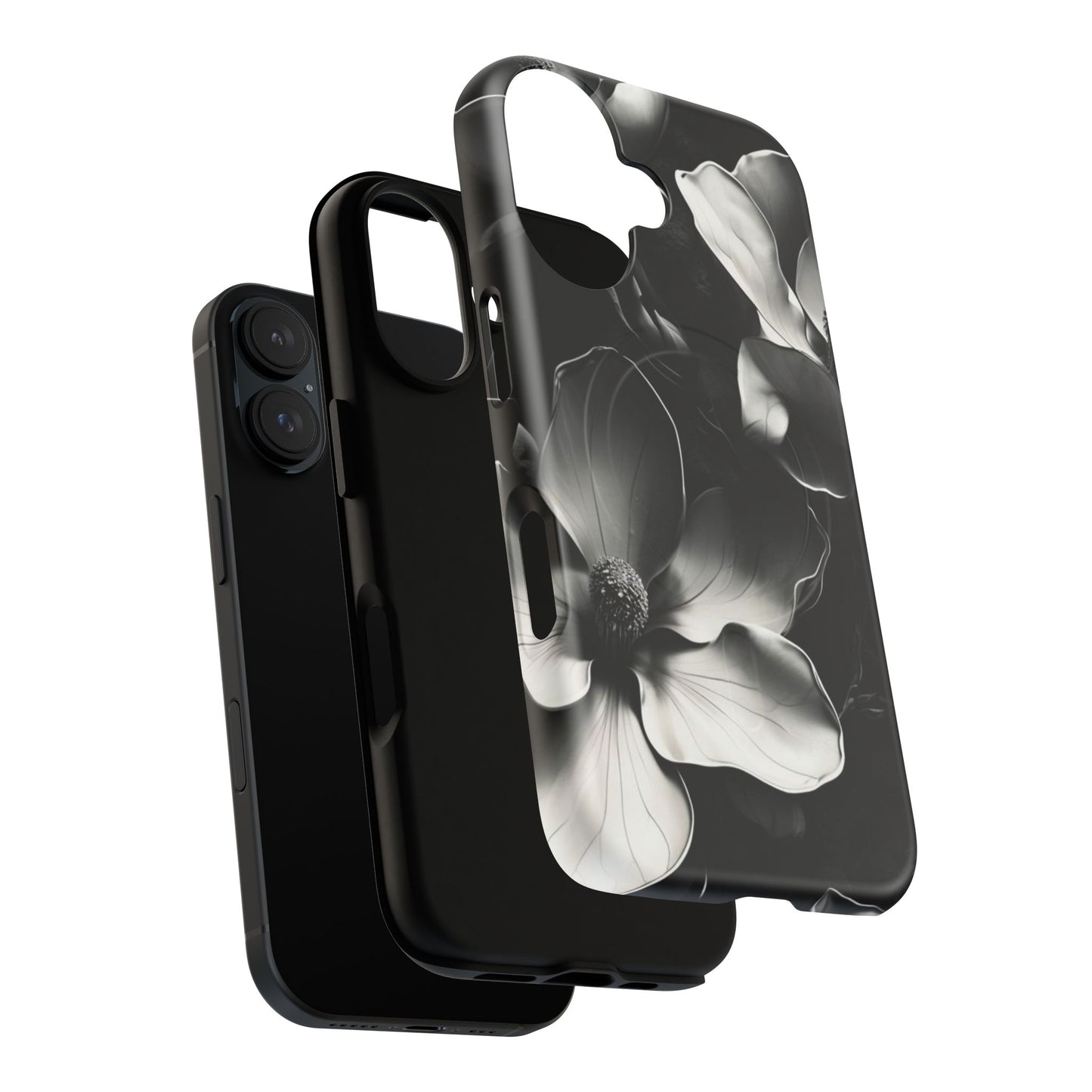 Monochrome Magnolia - Elegant Black & White Floral iPhone MagSafe Phone Case - Artistic Magnolia Design