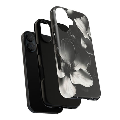 Monochrome Magnolia - Elegant Black & White Floral iPhone MagSafe Phone Case - Artistic Magnolia Design