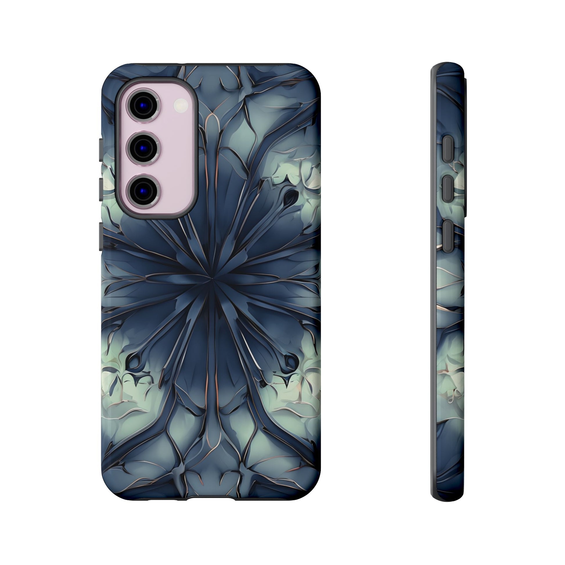 Indigo Mosaic - Artistic Kaleidoscope Collection Artistic Floral - Samsung Galaxy S23 Plus Tough Phone Case - Bold Blue Symmetrical Design