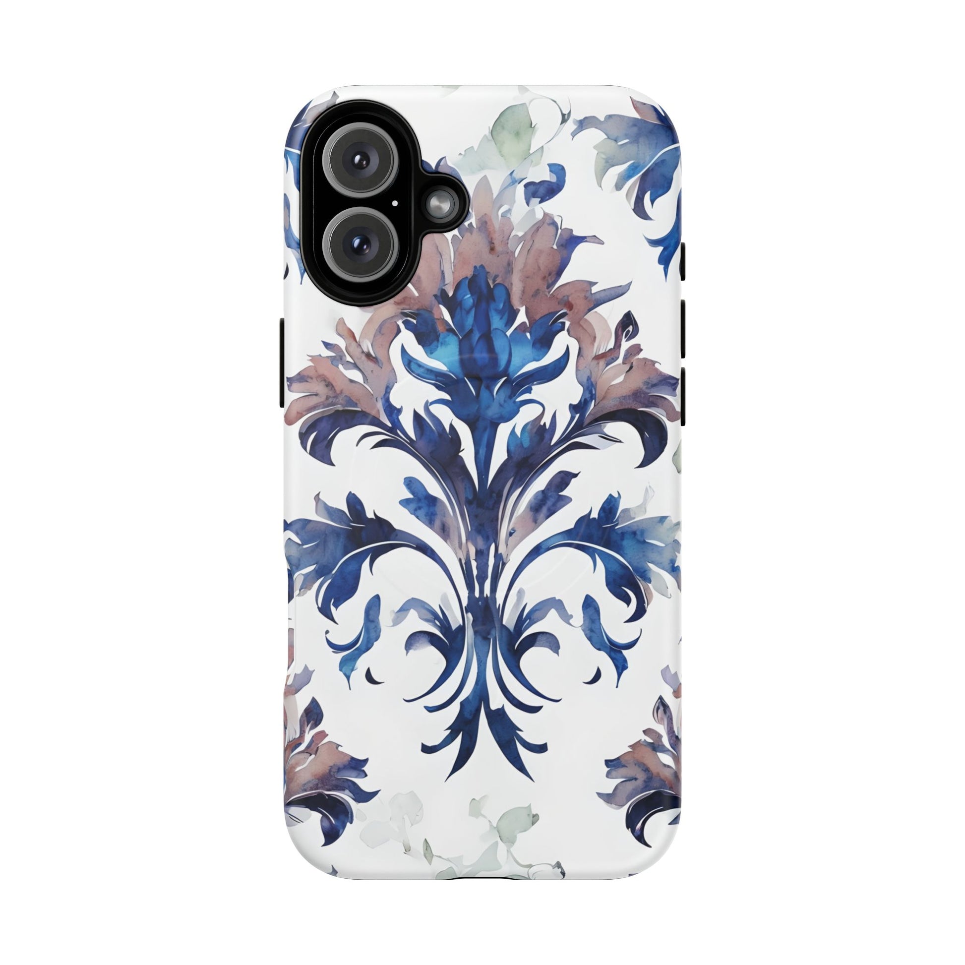 Delft Reverie - Elegant Blue & White iPhone 16 Plus MagSafe Phone Case - Dutch Delftware-Inspired Floral Design