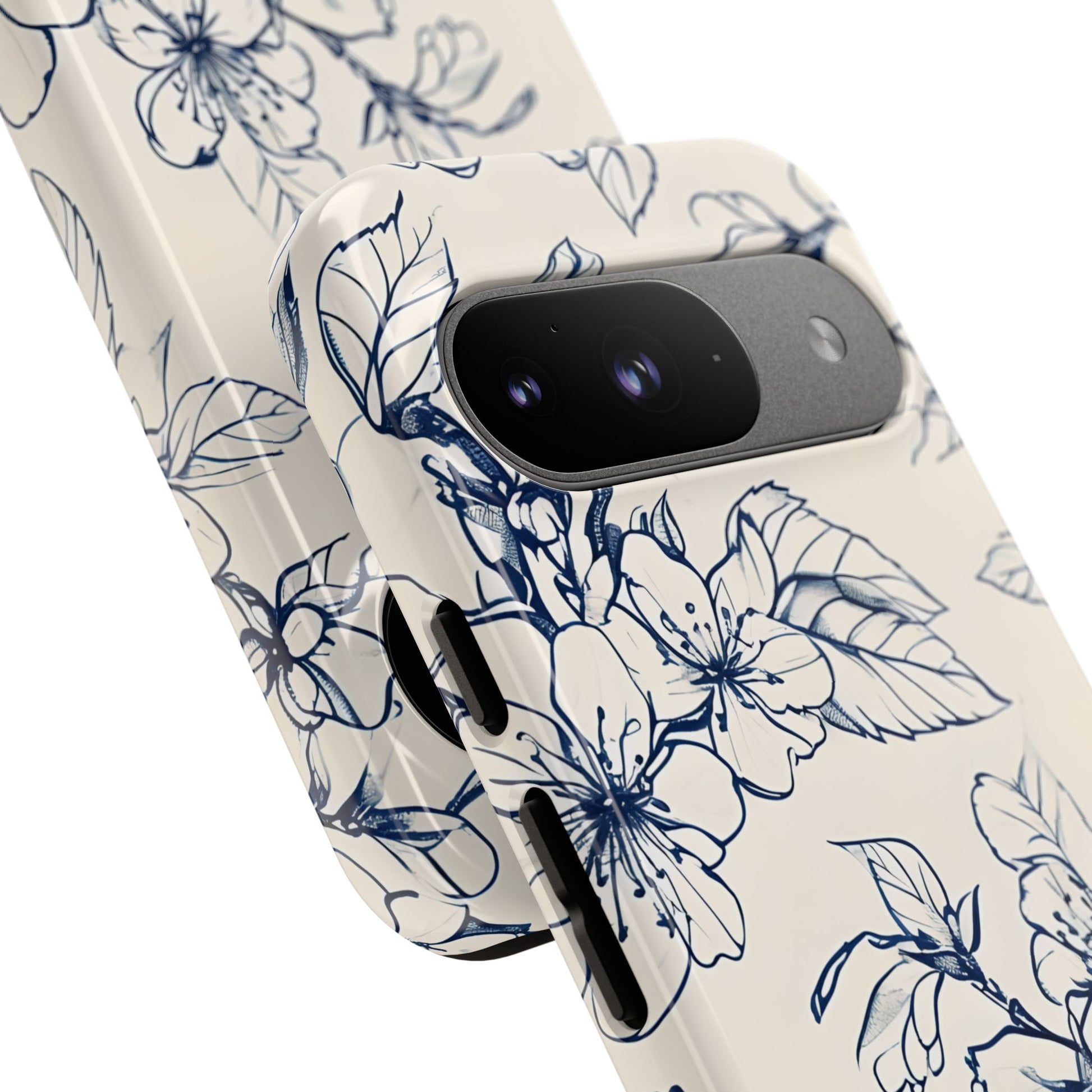 Blossom Sketch - Artistic Blue Floral Google Pixel 9 - Tough Phone Case - Hand-Drawn Botanical Design