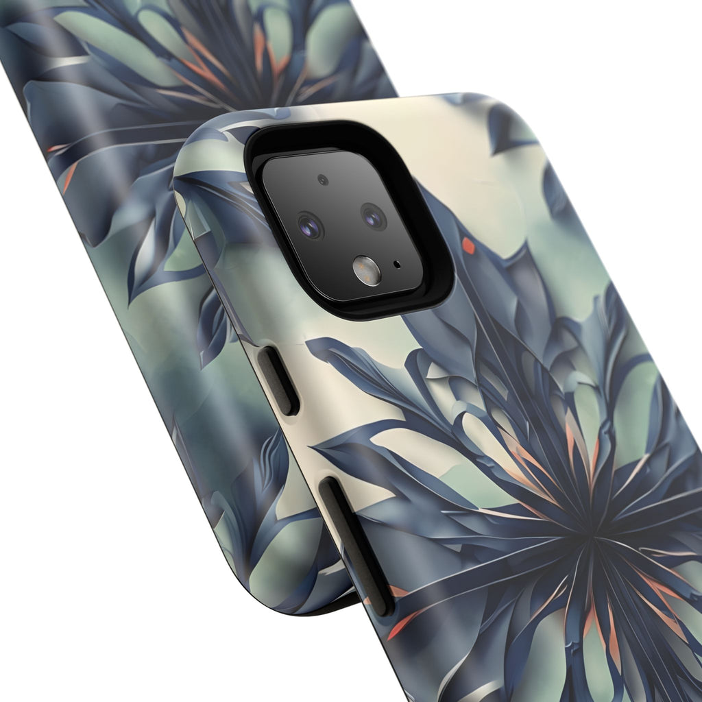 Copy of Frosted Indigo Bloom - Artistic Kaleidoscope Collection Artistic Floral - Google Pixel 4 Tough Phone Case - Blue Symmetrical Design