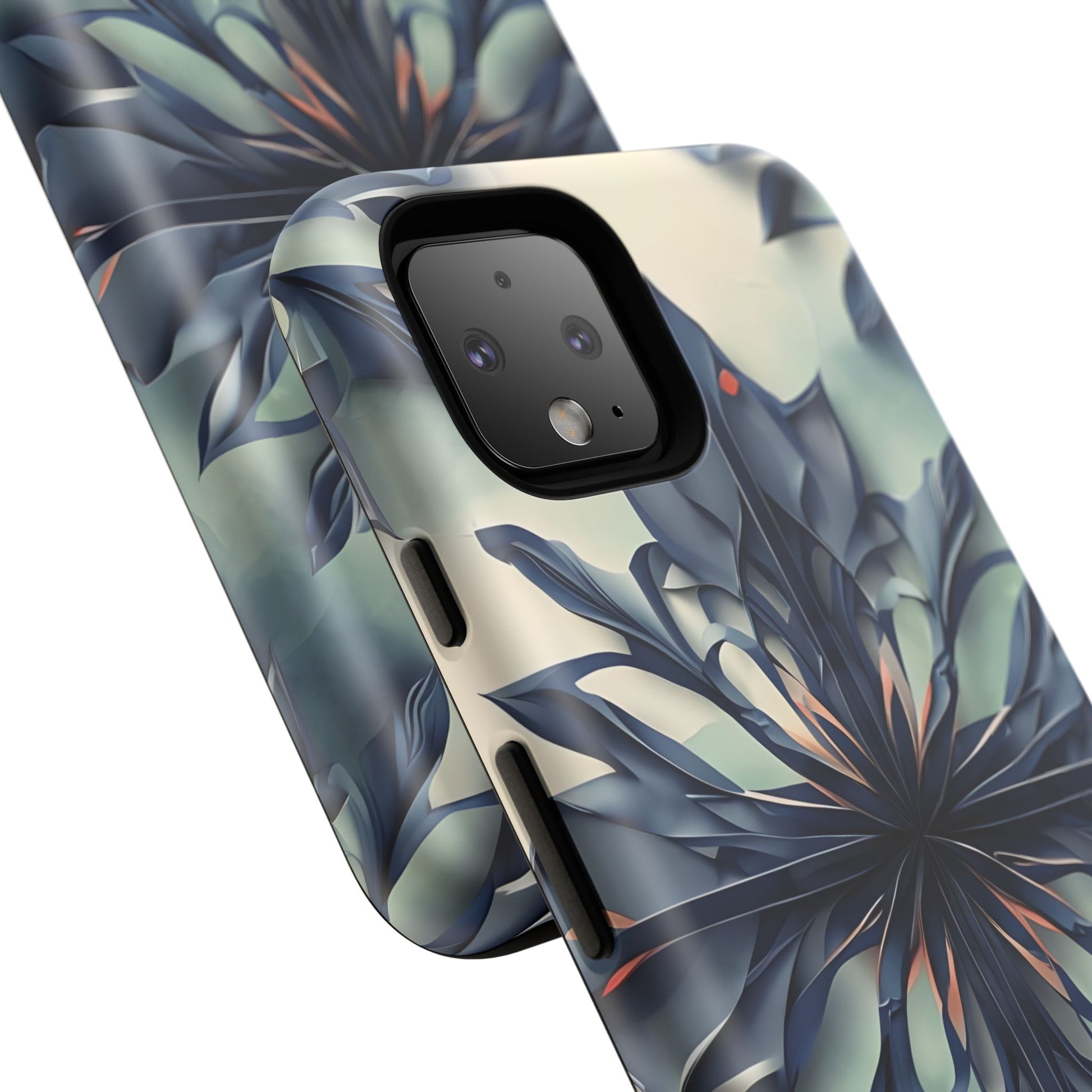 Copy of Frosted Indigo Bloom - Artistic Kaleidoscope Collection Artistic Floral - Google Pixel 4 Tough Phone Case - Blue Symmetrical Design