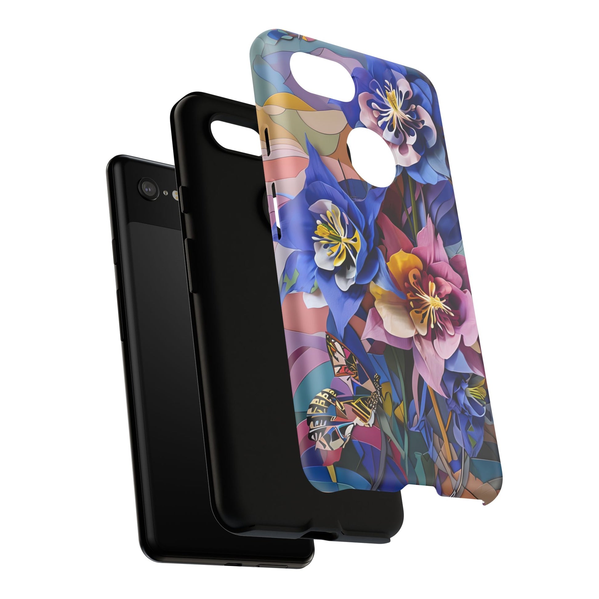 Blue Columbine Carnivale - Artistic Floral & Butterfly Google Pixel 3XL Tough Phone Case - Vibrant Botanical Design