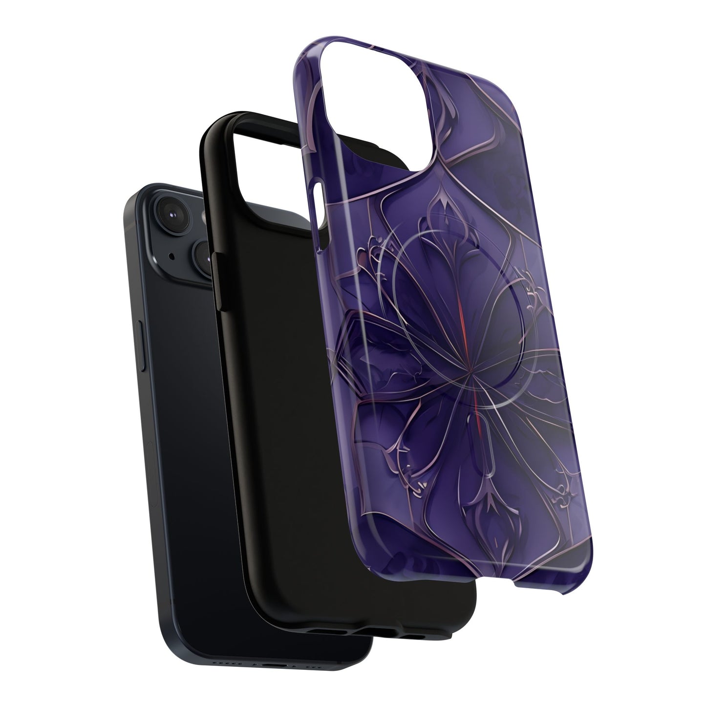 Dual-layer Violet Nebula iPhone MagSafe case showing shock absorbing protection