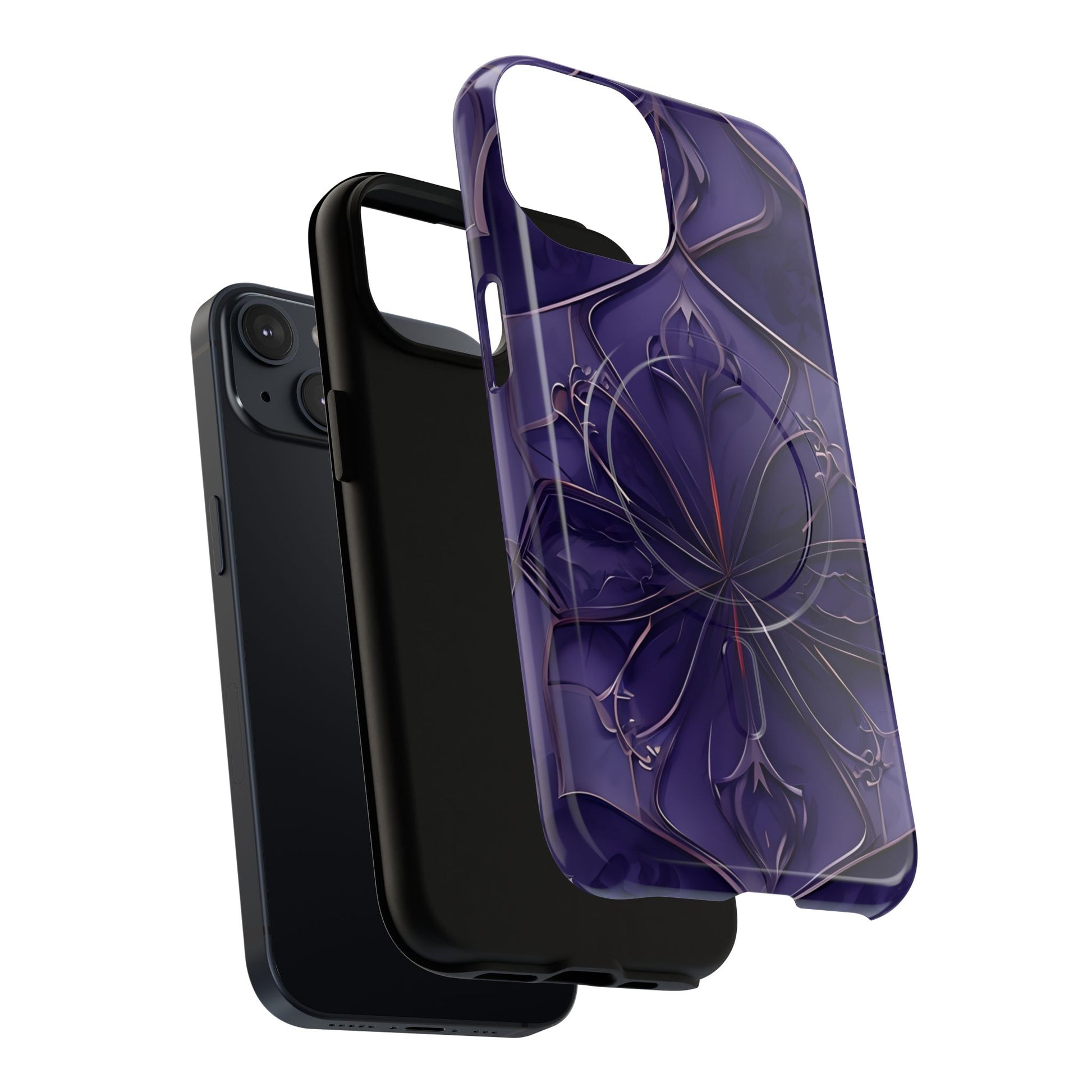 Dual-layer Violet Nebula iPhone MagSafe case showing shock absorbing protection