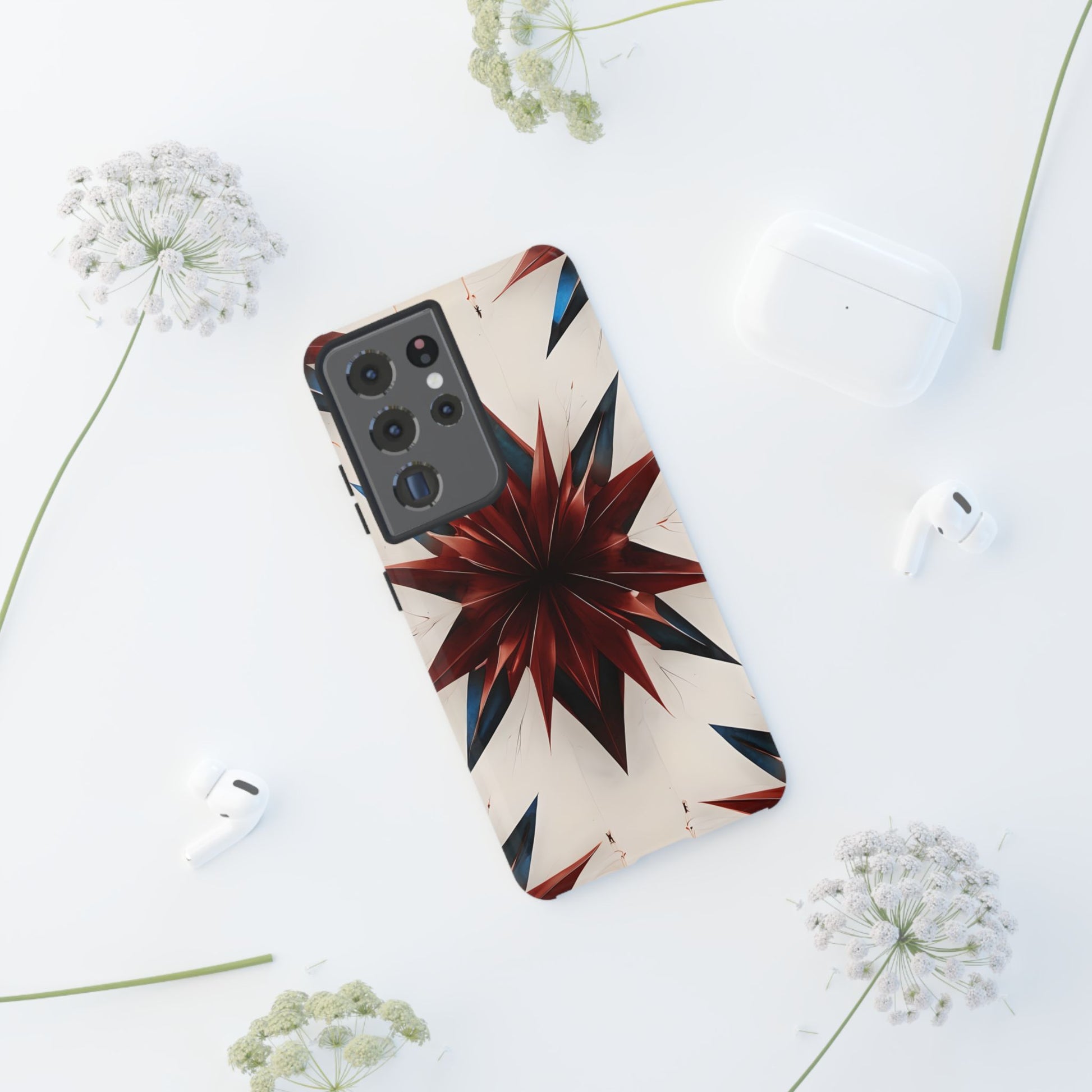 Garnet Starburst - Kaleidoscope Collection Gemstone Floral - Samsung Galaxy S21 Ultra Tough Phone Case - Floral Burst Design
