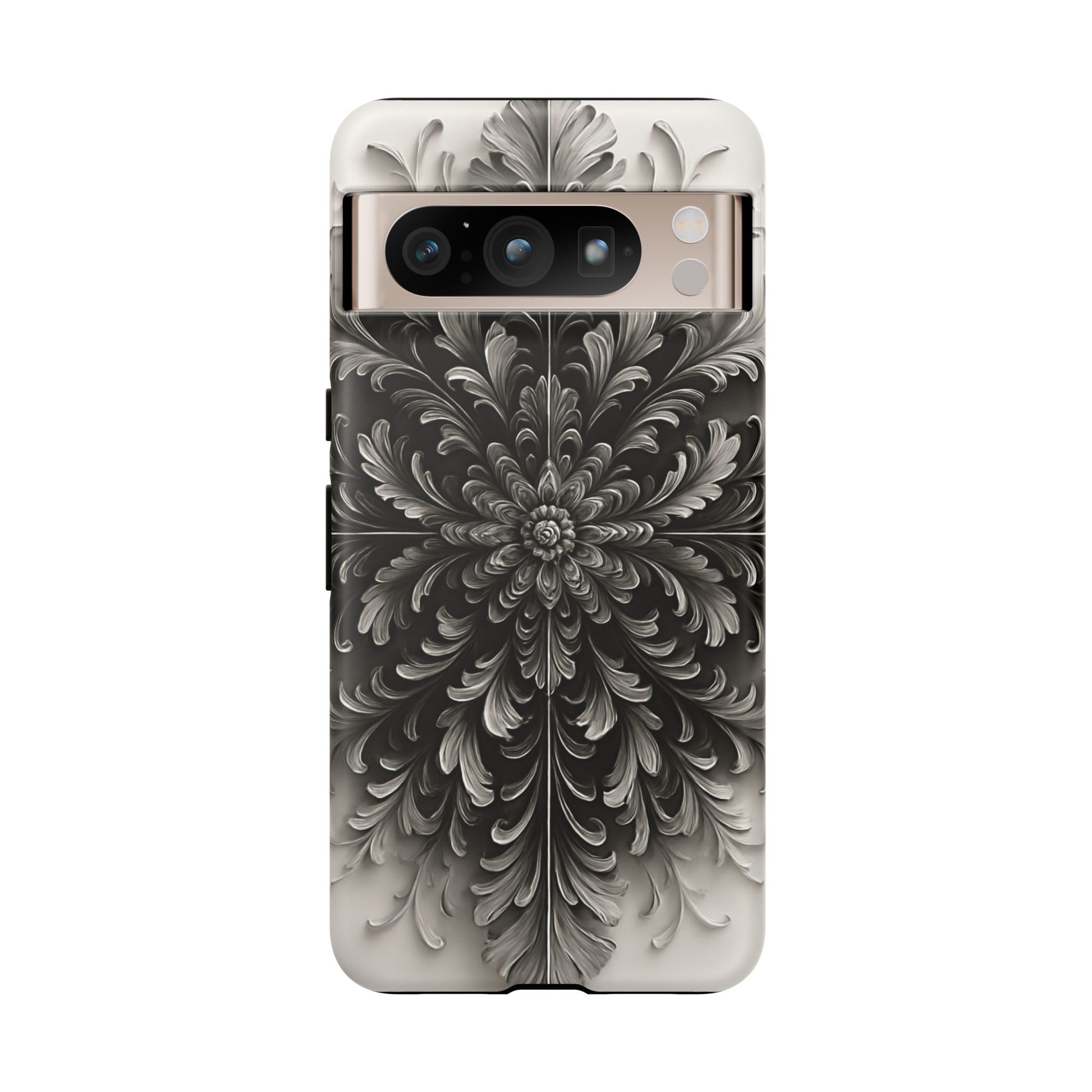 Obsidian Bloom - Elegant Black & White Google Pixel 8 Pro Tough Phone Case - Intricate Mandala Flower Design