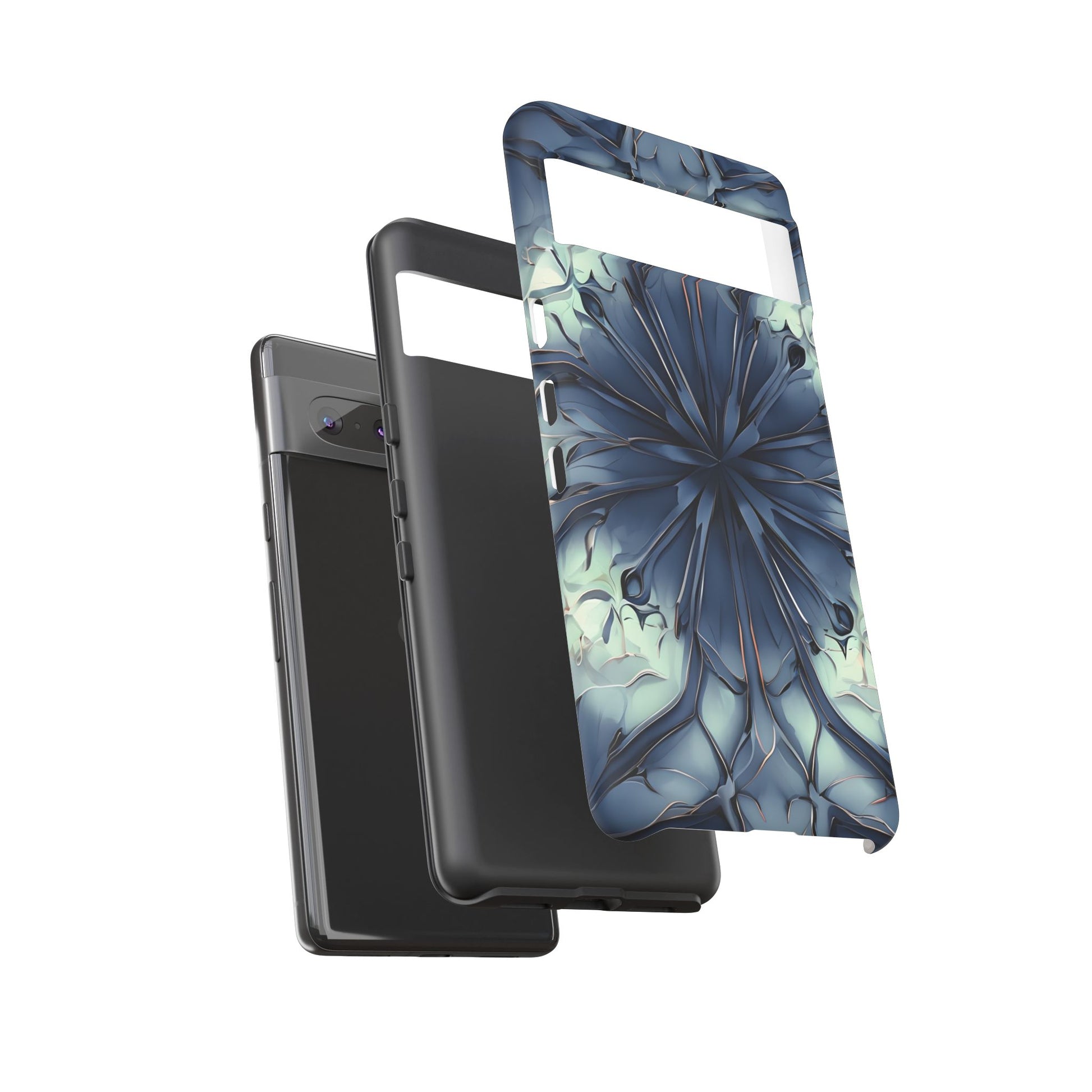 Indigo Mosaic - Artistic Kaleidoscope Collection Artistic Floral - Google Pixel 7 Tough Phone Case - Bold Blue Symmetrical Design