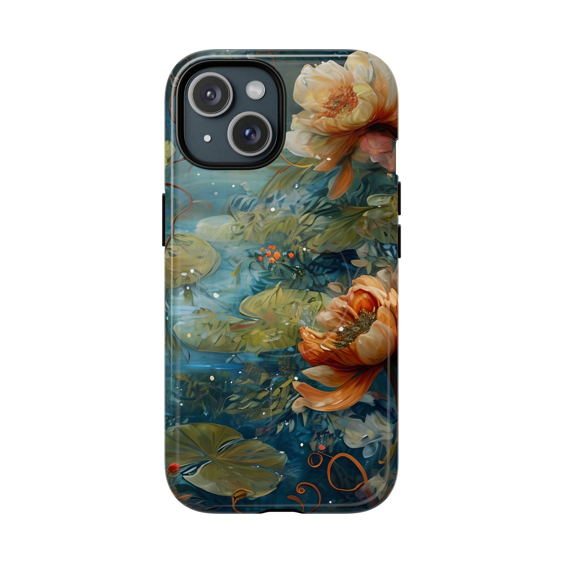 Waterlily Nocturne iPhone 15 Case - Artistic Tough Cover - MagSafe Compatible - Premium Drop Protection